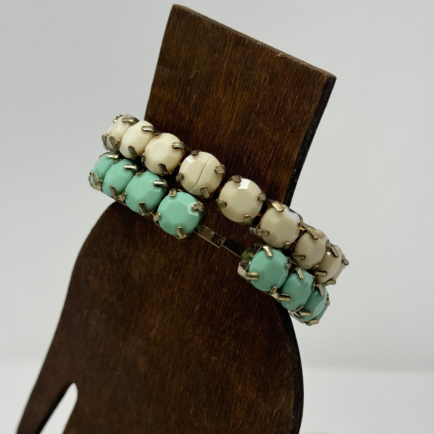 White & Turquoise Bangle Bracelets Faceted Rhinestone Boho Chic Jewelry Set