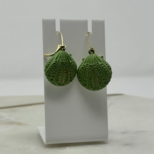 Boho Beachy Green Shell Dangle Hook Earrings