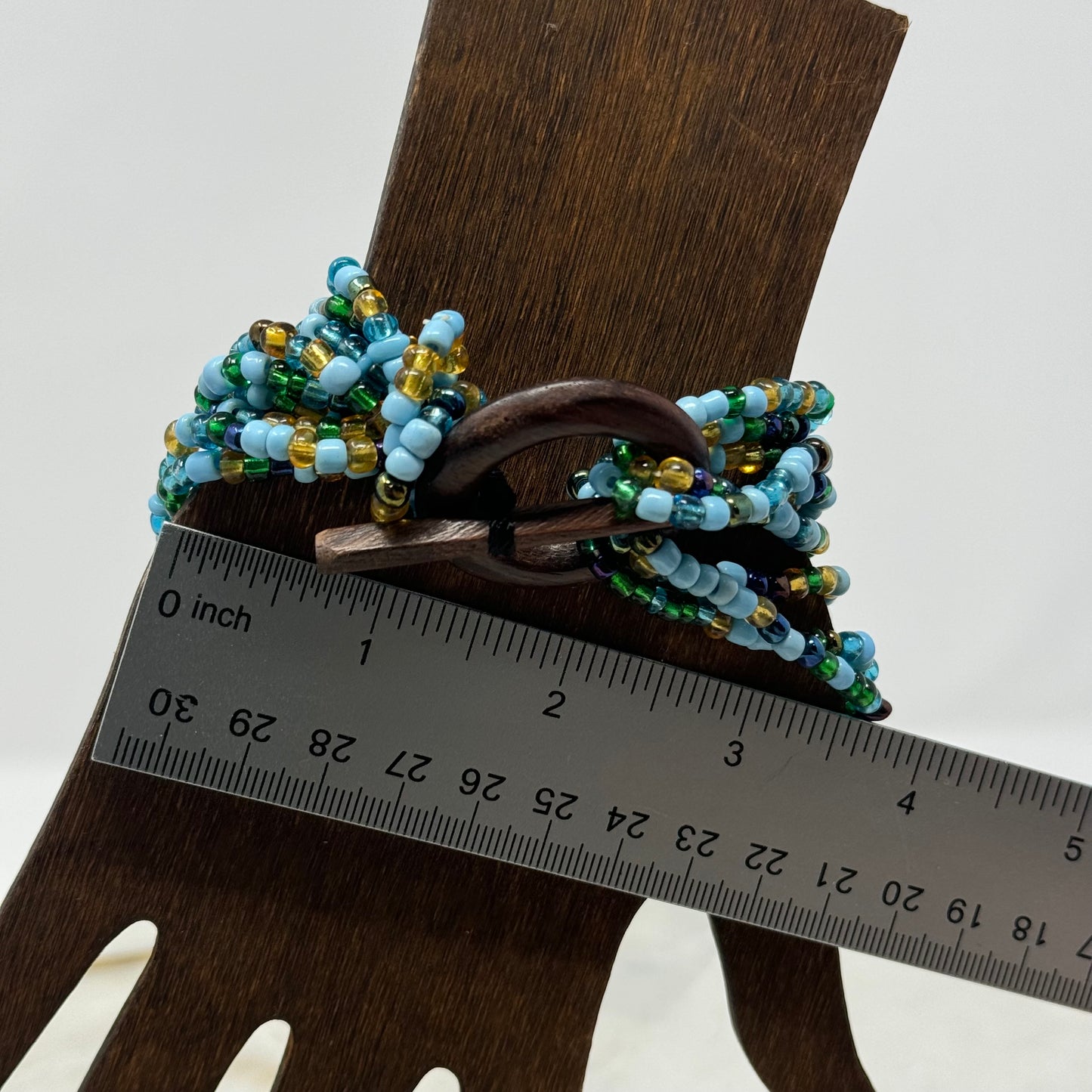 Womens Bracelet Blue Multi-Layer Seed Beaded Cuff Toggle Closure Bracelet 8 in