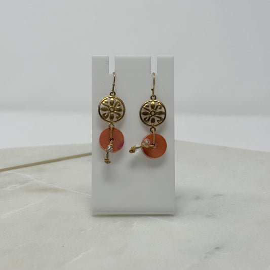 Gold Boho Orange Stone Dangle Hook Earrings