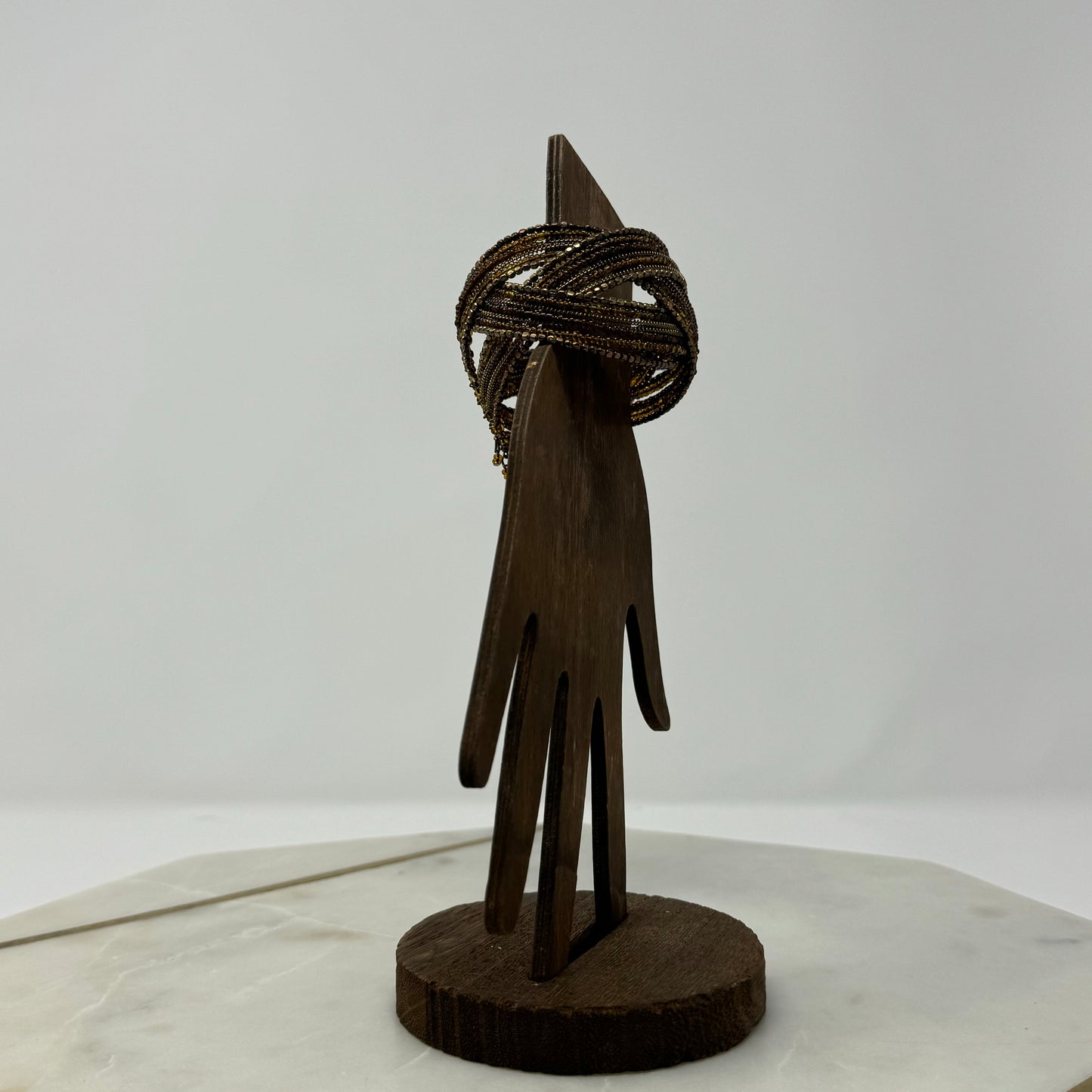 Braided Brown Beaded Cuff Bracelet