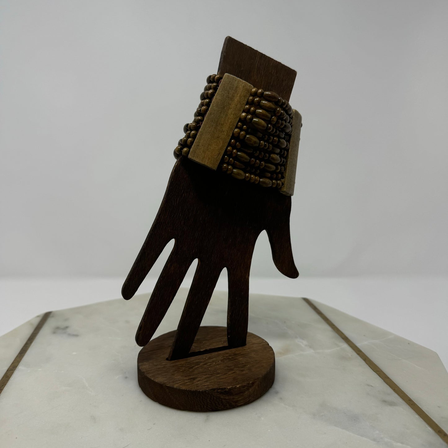 Bracelet Boho Multi-Layer Tall Cuff Bangle Wood Beads 7.75 in Costume Jewelry