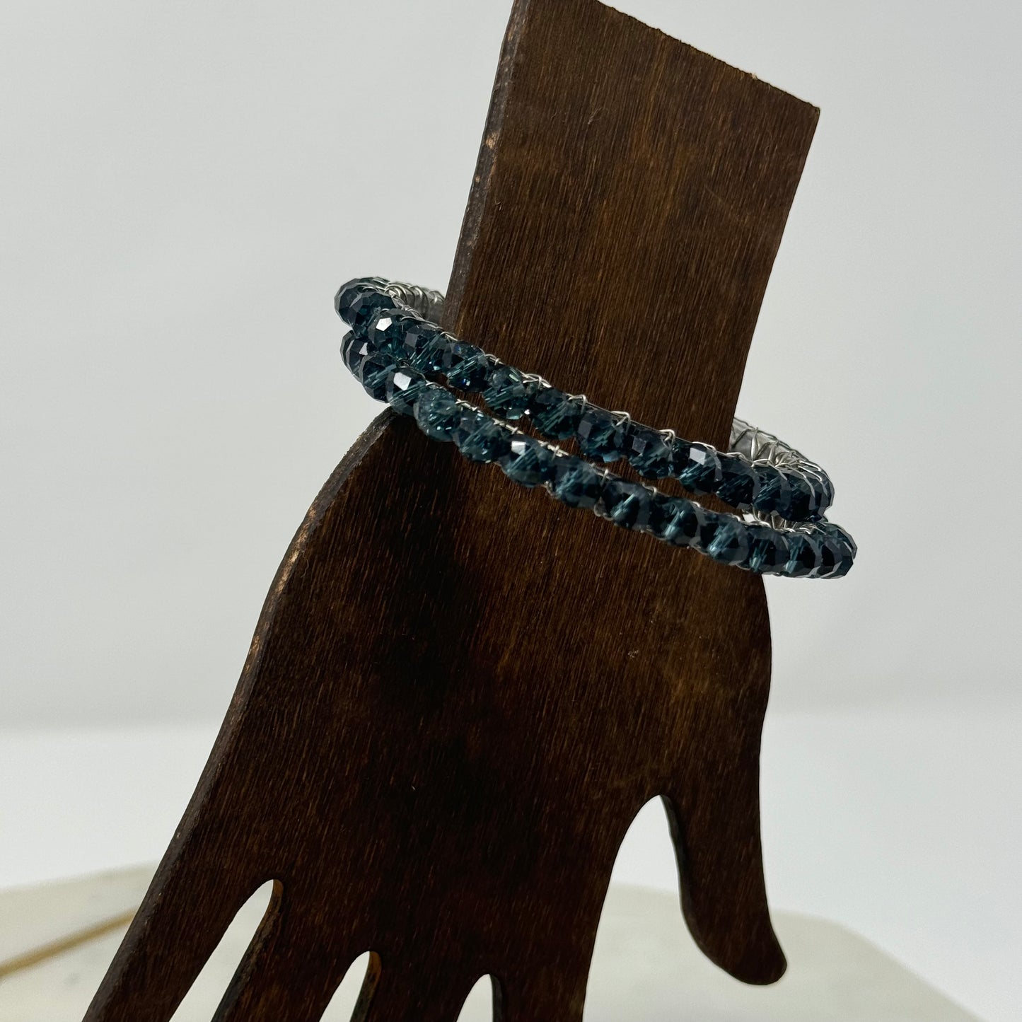 Blue Elegant Bangle Bracelet, Sparkling Faceted Bead Design
