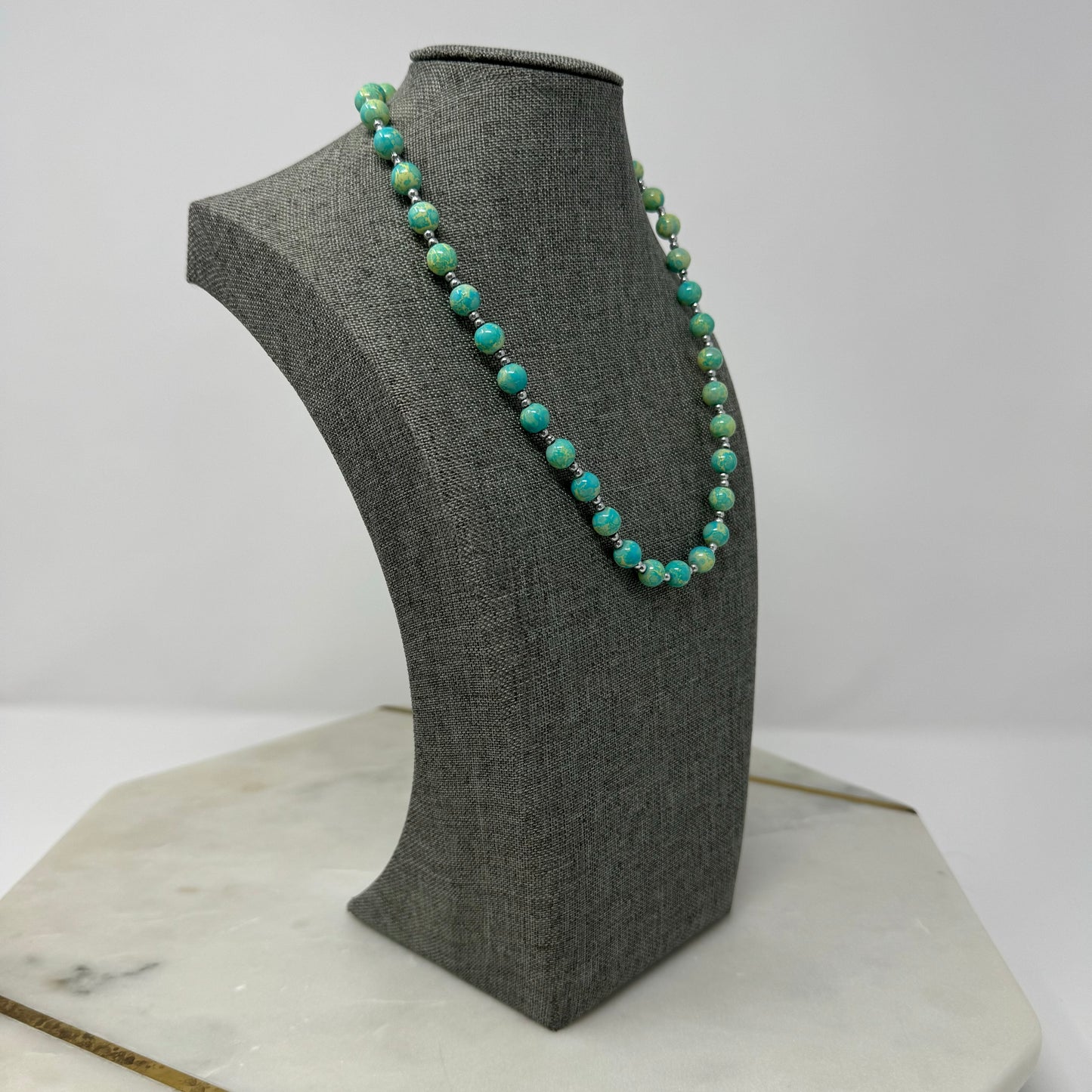 Blue & Yellow Beaded Necklace 16”