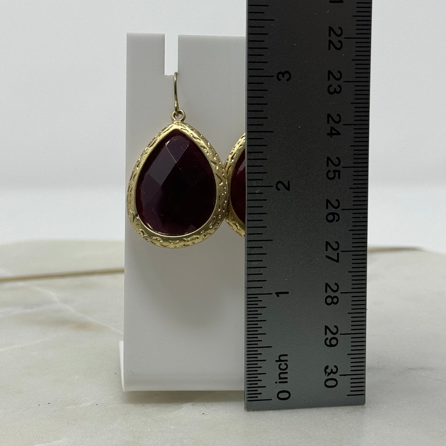 Boho Deep Red Faceted Teardrop Dangle Earrings