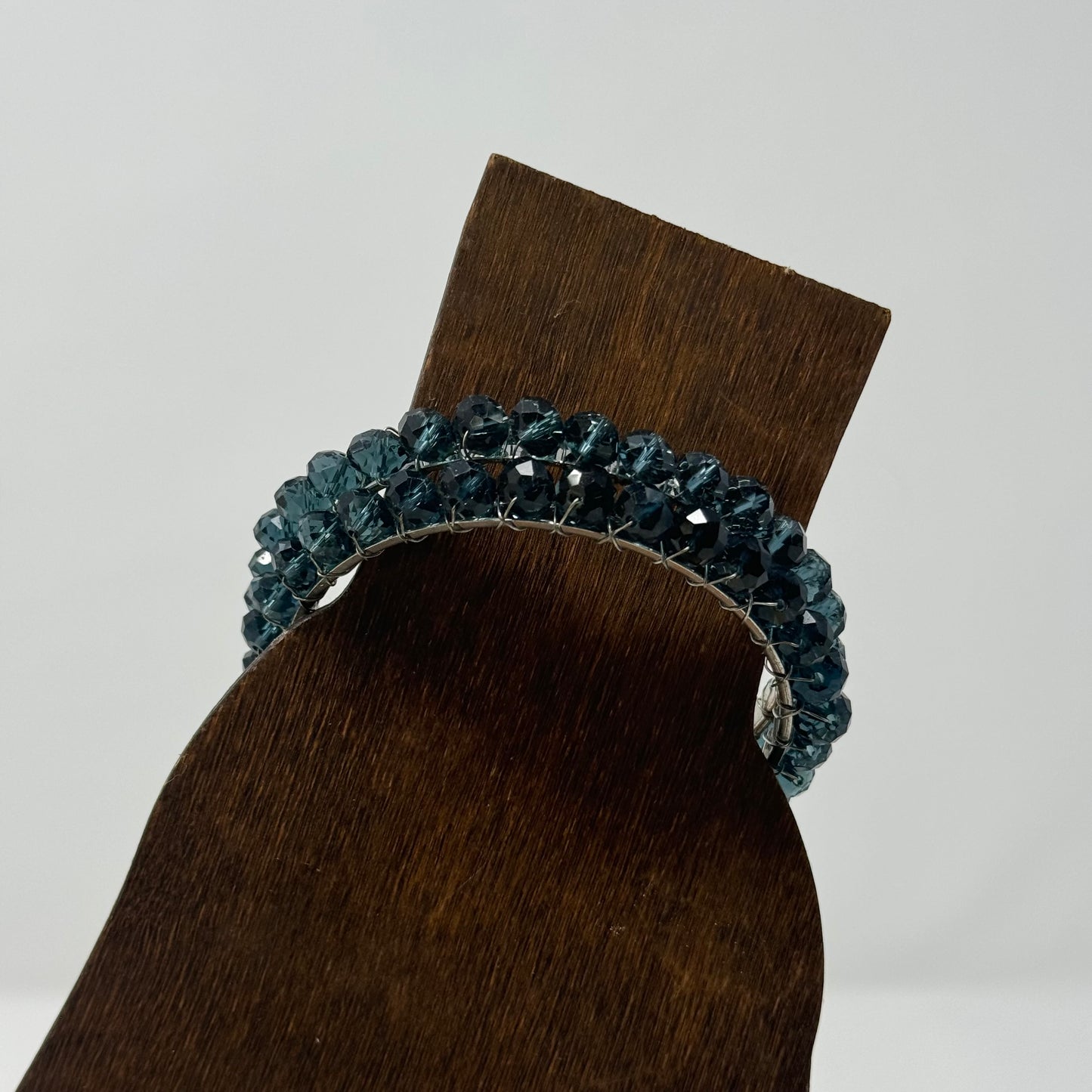Blue Elegant Bangle Bracelet, Sparkling Faceted Bead Design