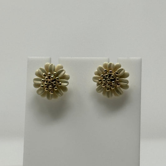 Daisy White & Gold Enamel Stud Earrings