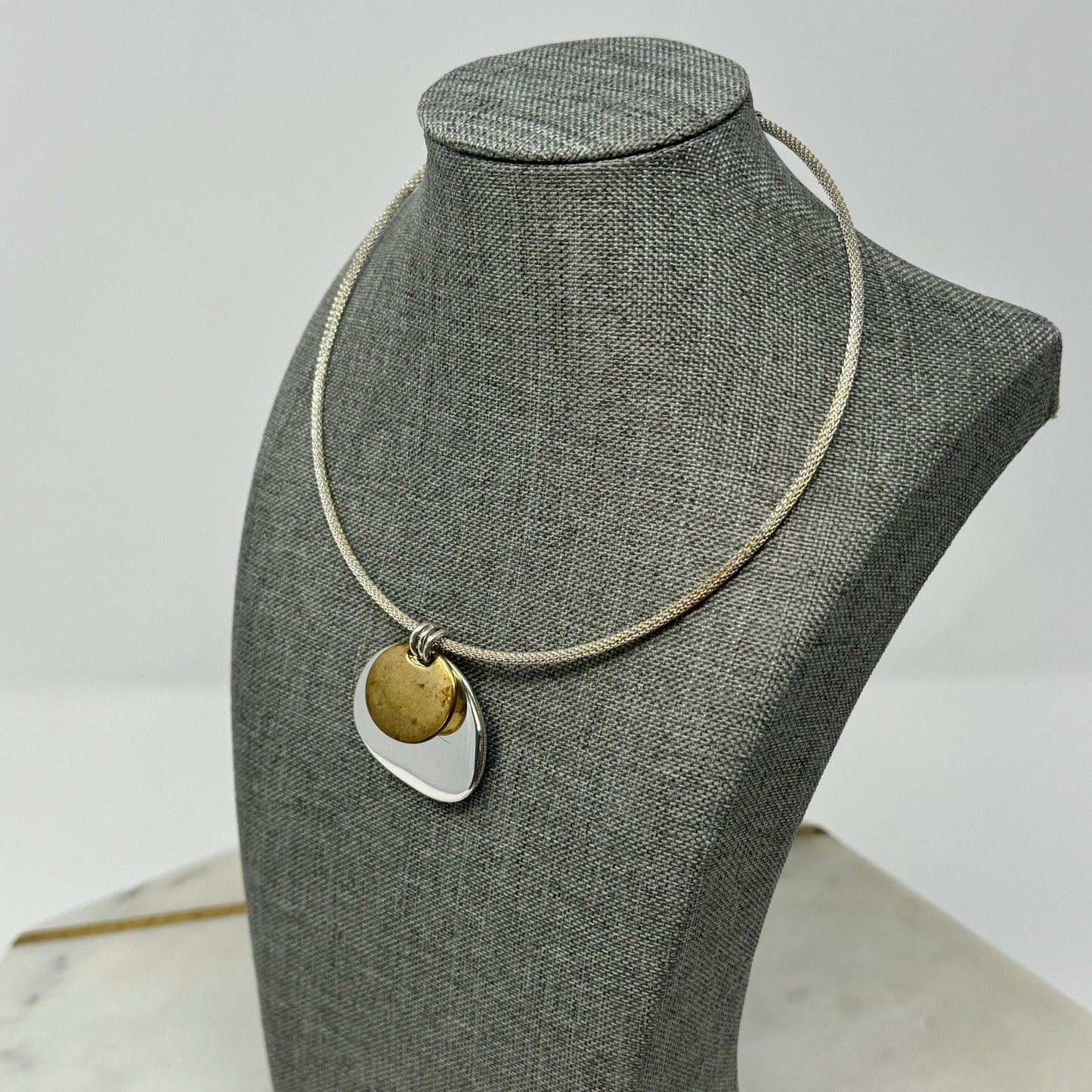 Necklace Boho Statement Bib Pendant Brushed Silver Tone Collar Chain 12”