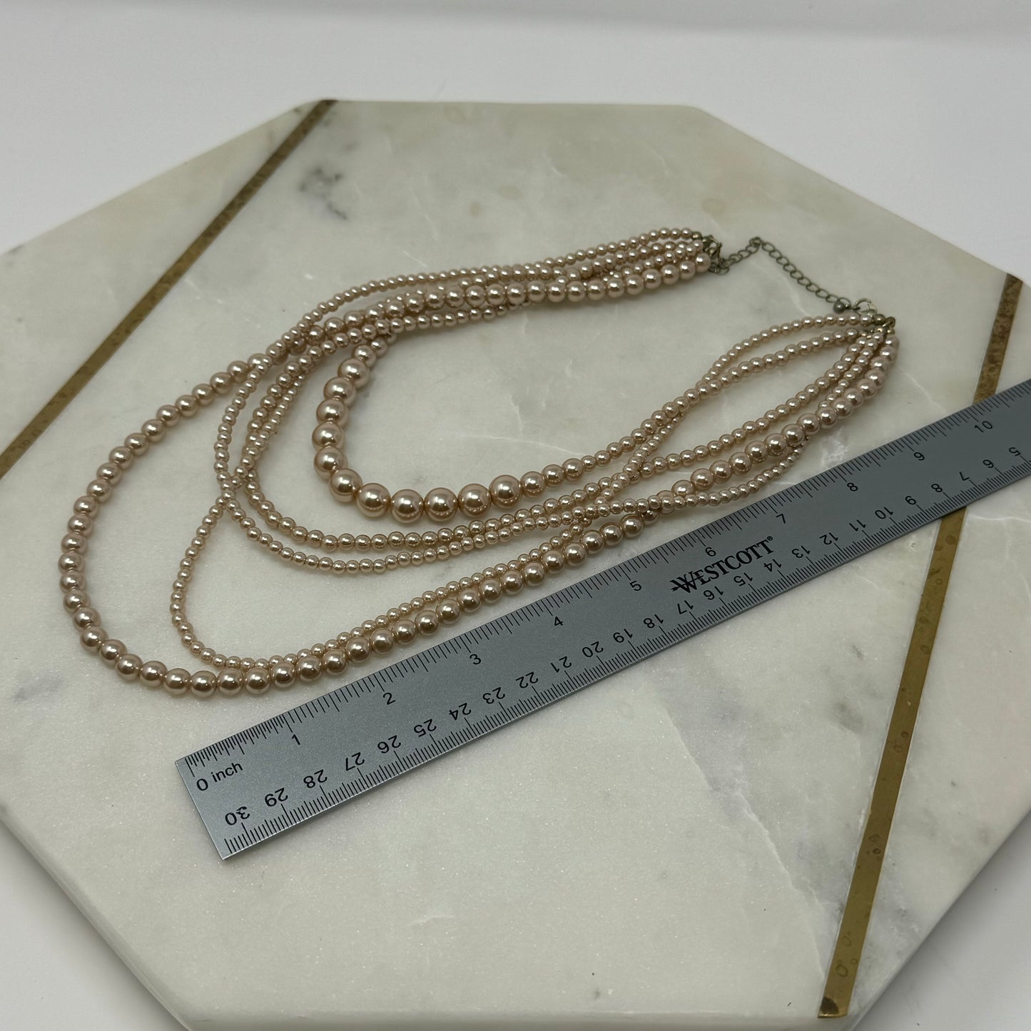 Necklace Statement Beaded Strands Faux Pearl Beige 18 in Costume Jewelry