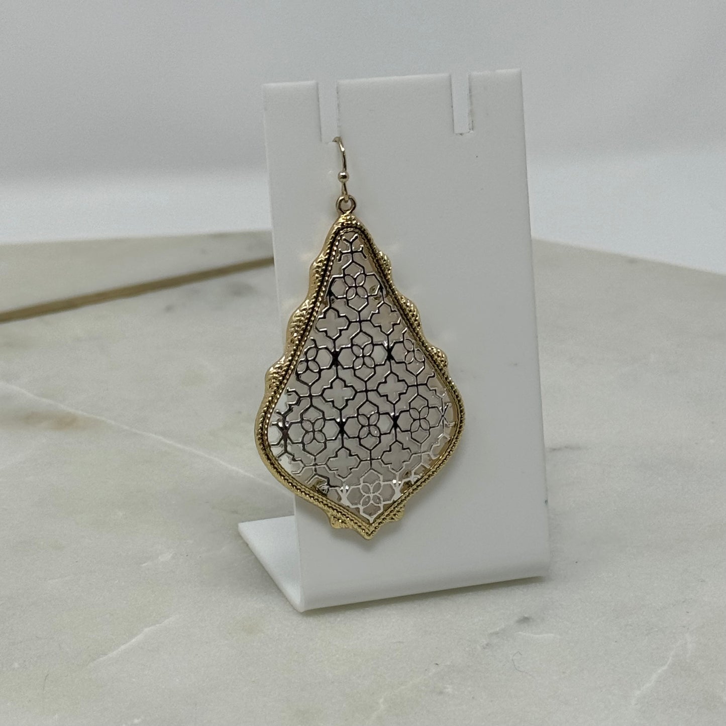 Earrings Boho Southwest Metallic Intricate Hook Dangles Gold & Silver Tone 2.5 in