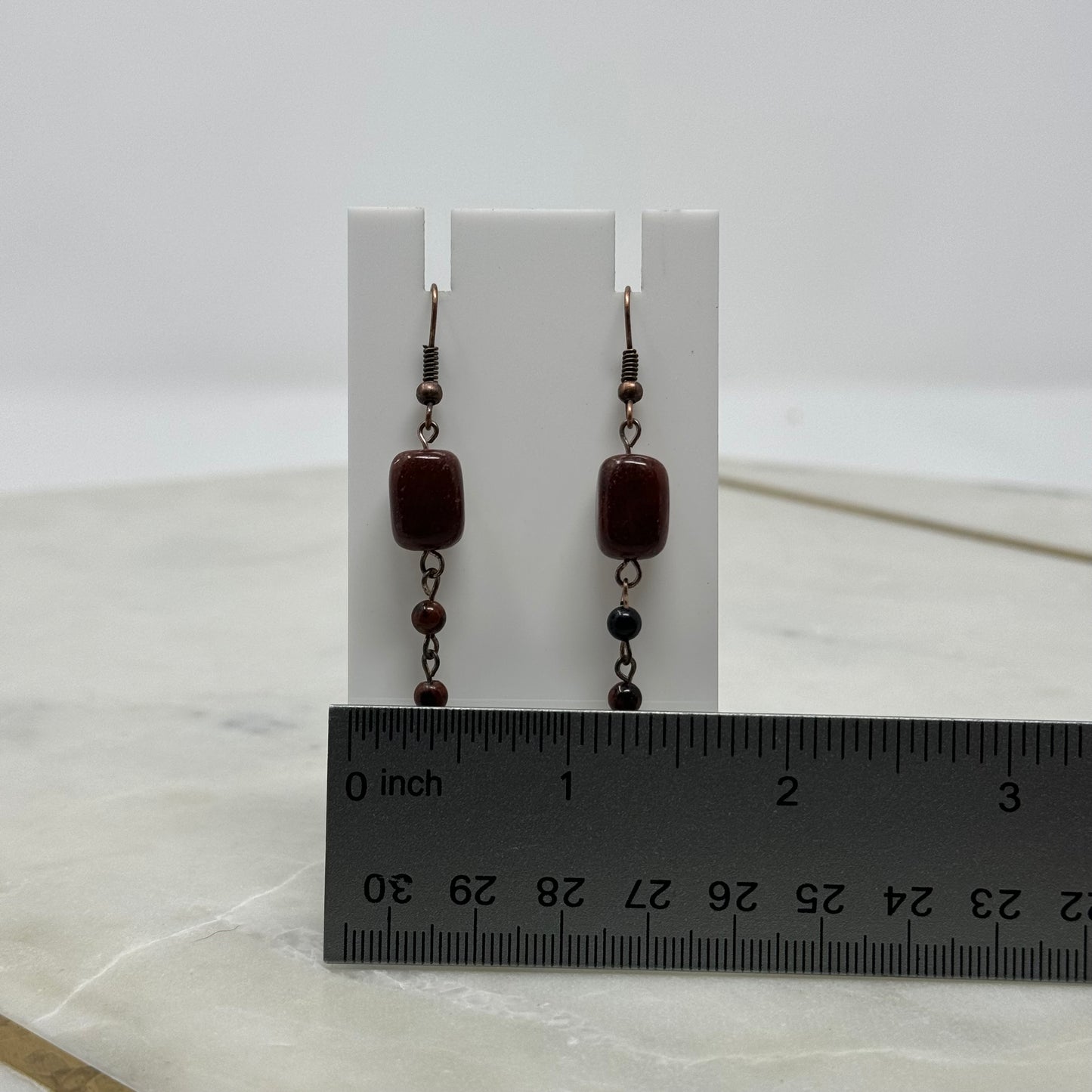 Earrings Boho Brown Beaded Stone Hook Dangles 2 in Pierced Ears