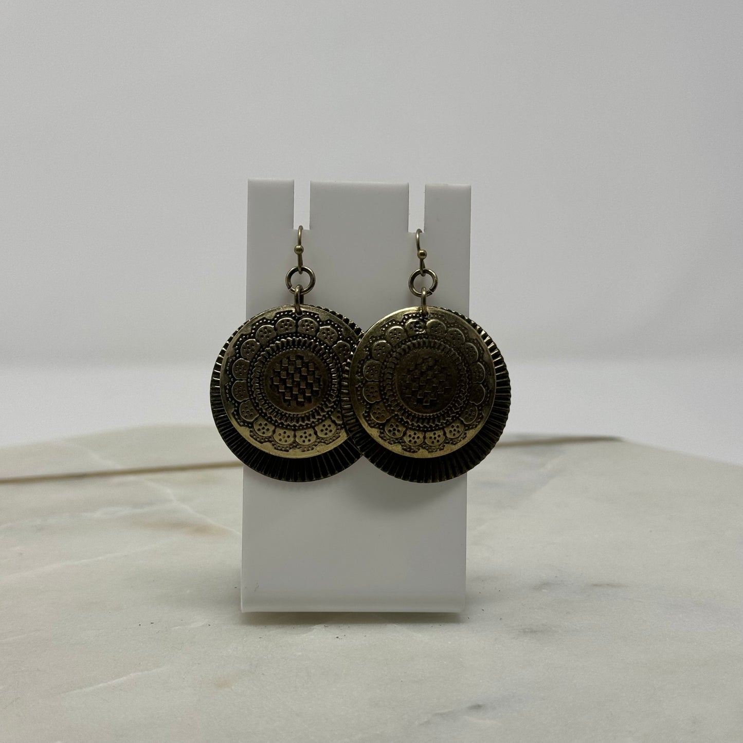 Gold Floral Boho Round Tribal Dangle Earrings
