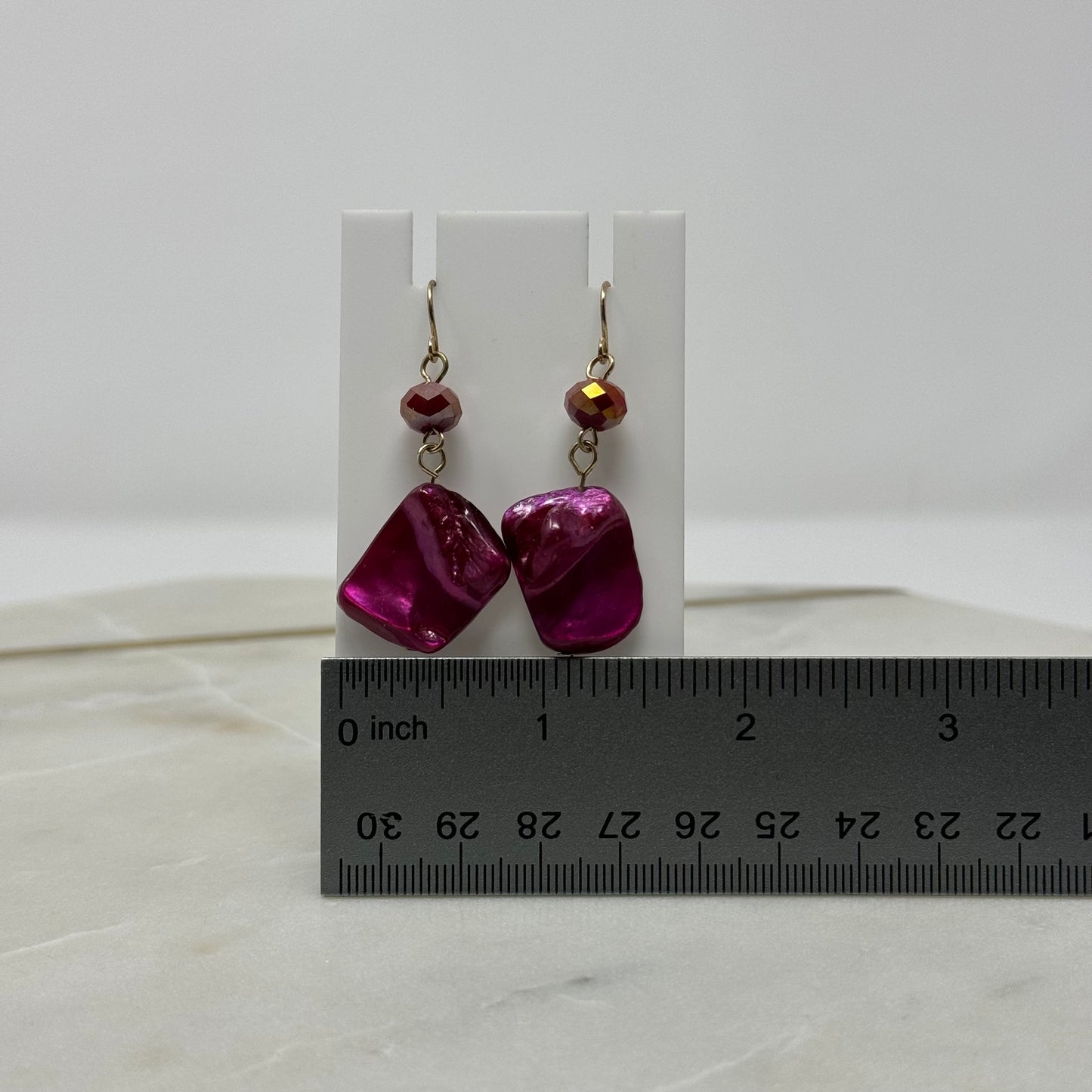 Pink Beaded Shell Hook Earrings