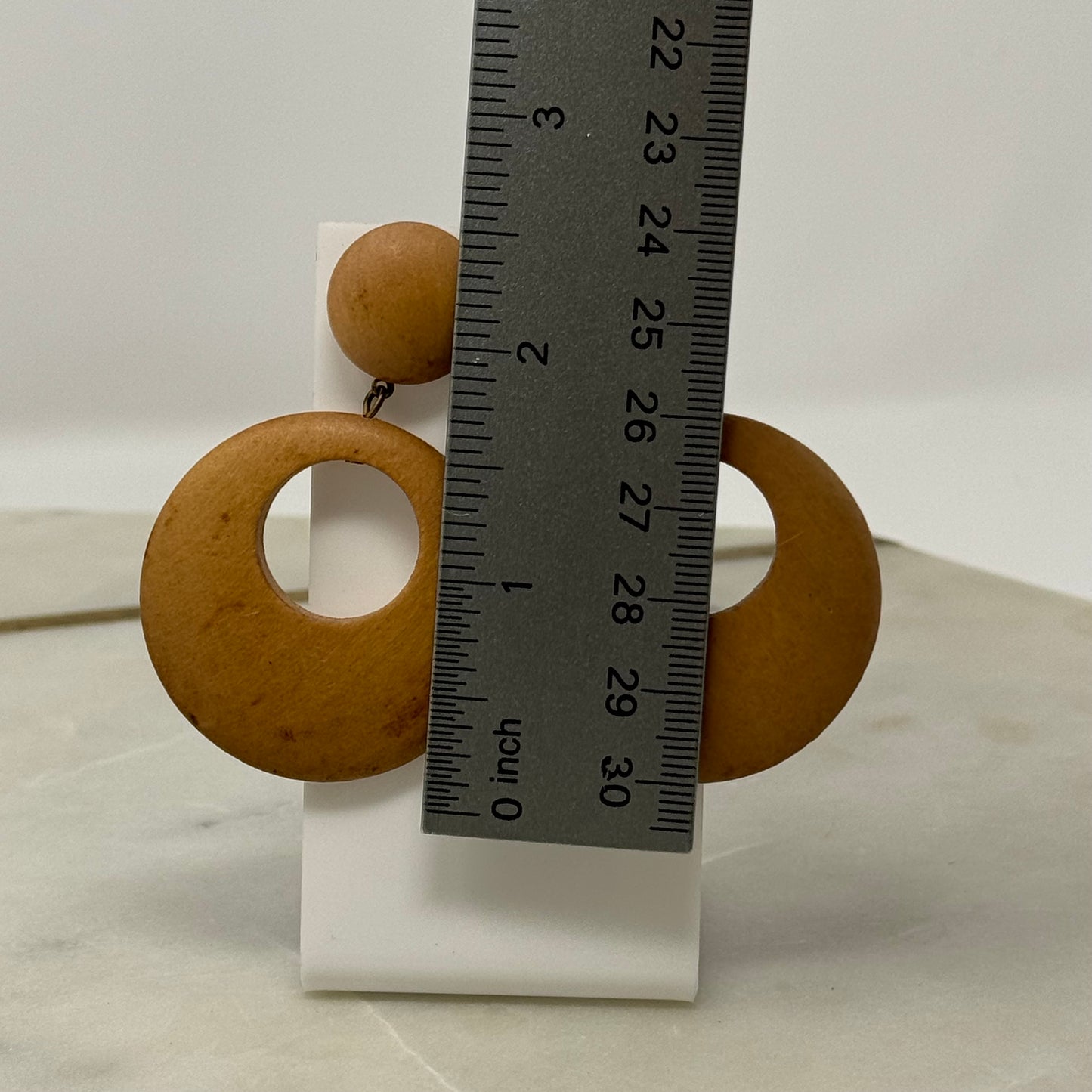 Earrings Boho Wood Dangles Round Stud 2.5 Inch Drop Pierced Ears