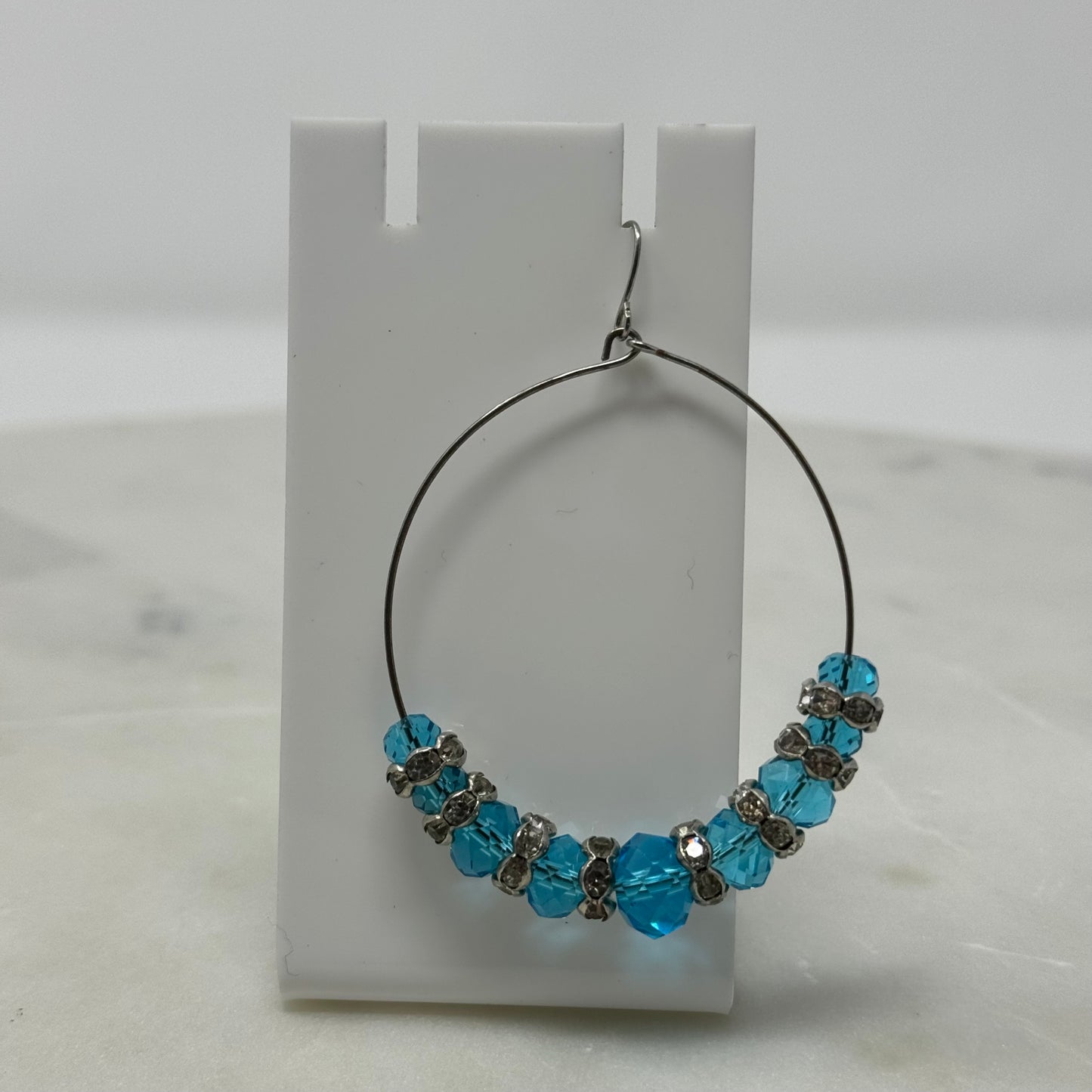 Blue Beaded Sparkle Dangle Hoop Earrings