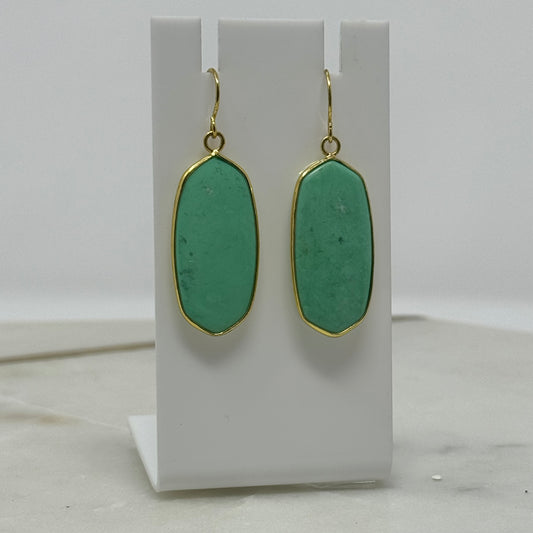 Boho Mint Green Stone & Gold Accent Dangle Earrings