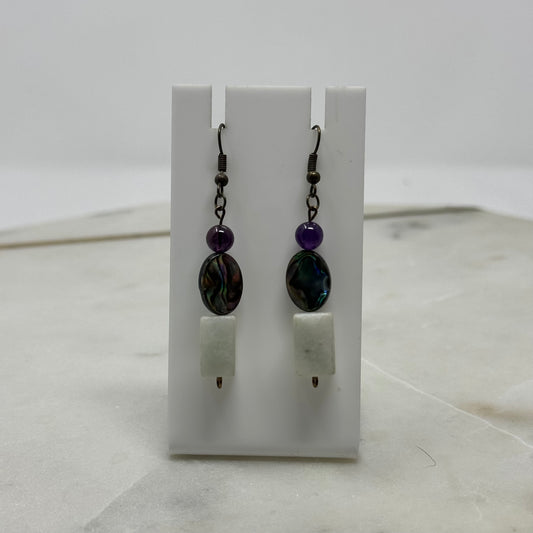 Earrings Beachy Boho Southwest Natural Shell & Stone Beaded Dangles 2.5 in