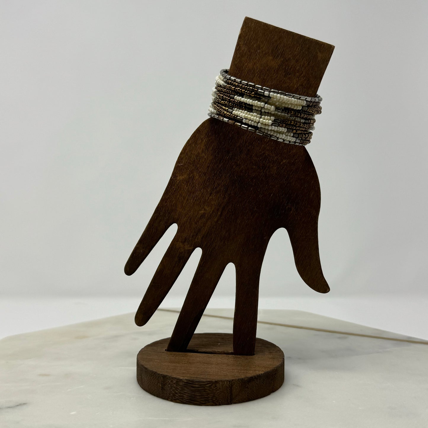 White & Brown Beaded Cuff Bracelet