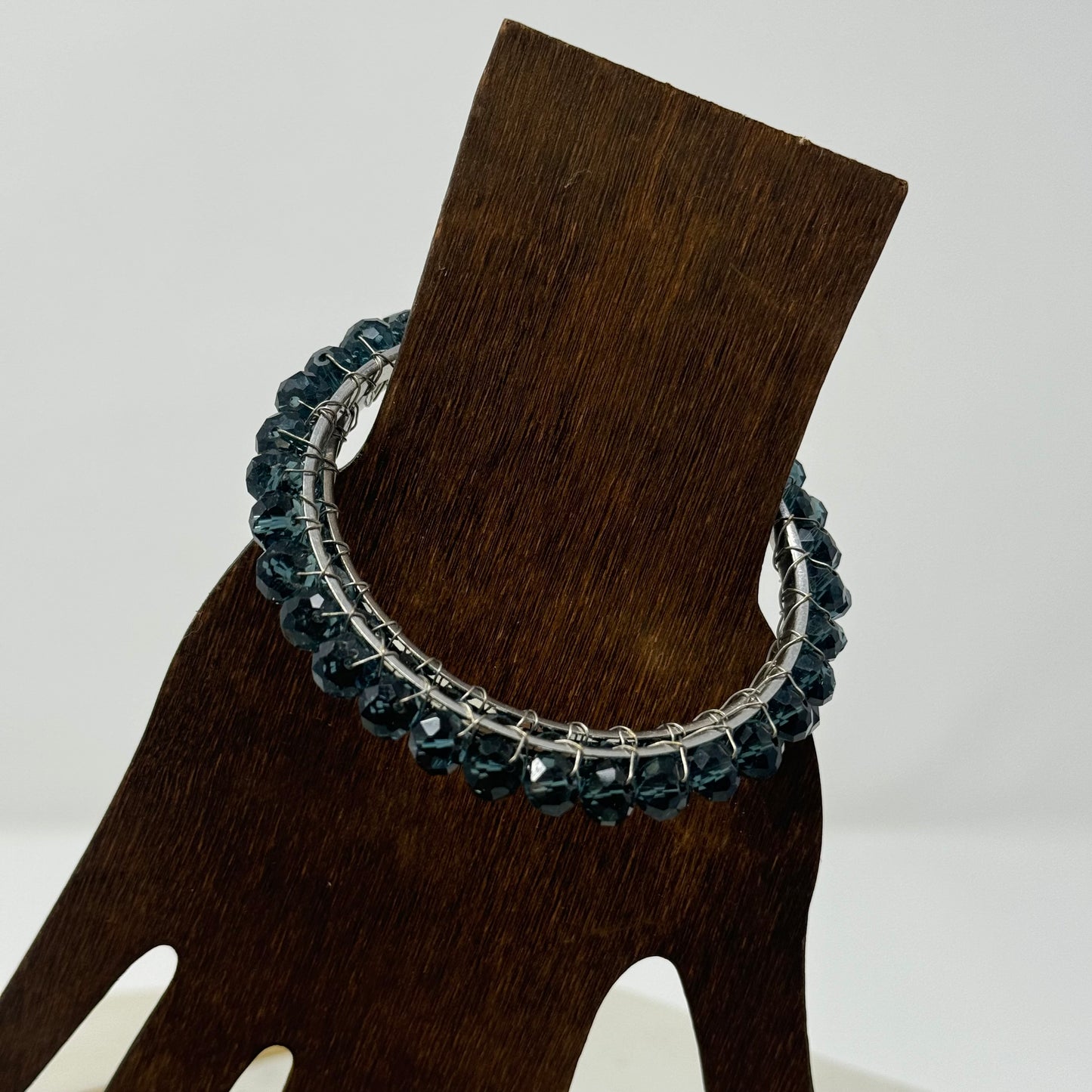 Blue Elegant Bangle Bracelet, Sparkling Faceted Bead Design