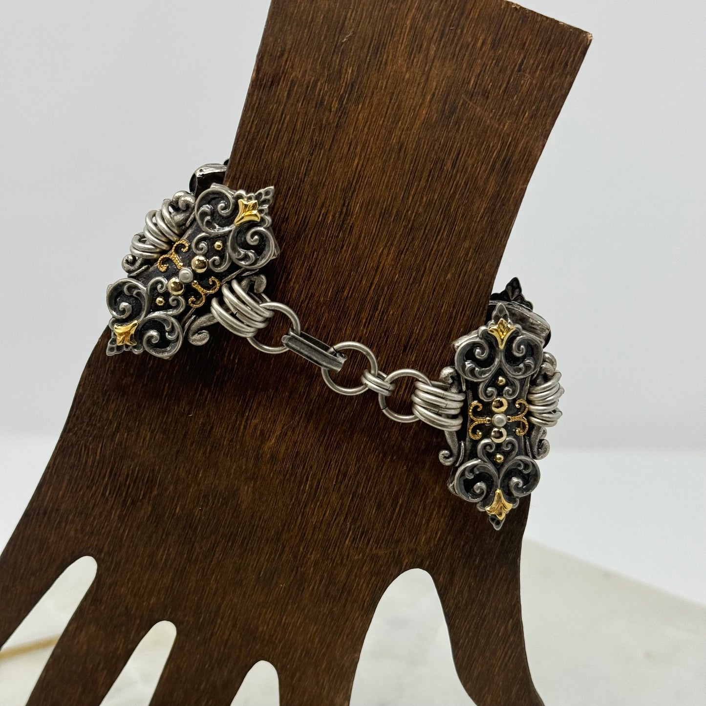 Bracelet Boho Southwest Intricate Segmented Metal Work Link Bangle Cuff 7.5 in Costume Jewelry