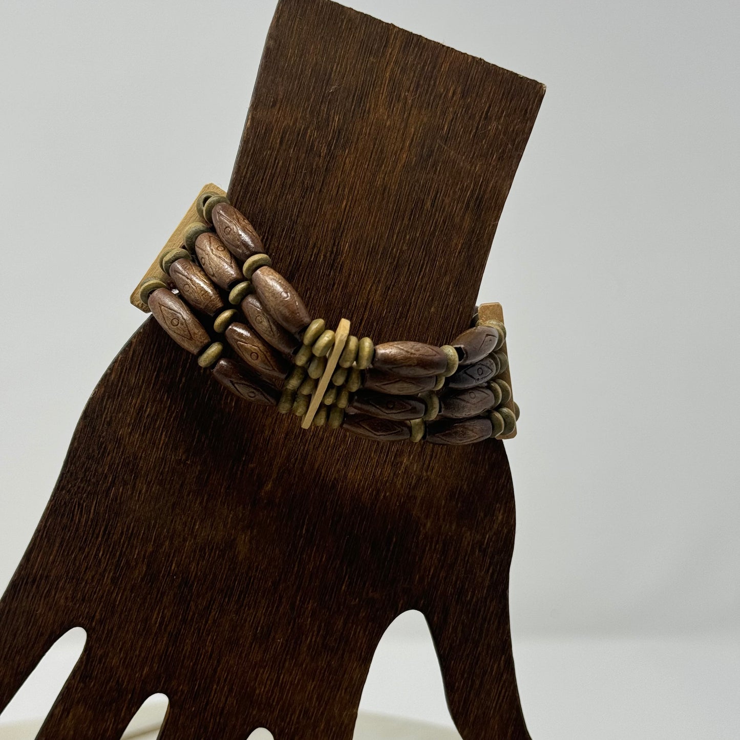 Bracelet Boho Multi-Layer Cuff Bangle Wood Beads 7.75 in Costume Jewelry