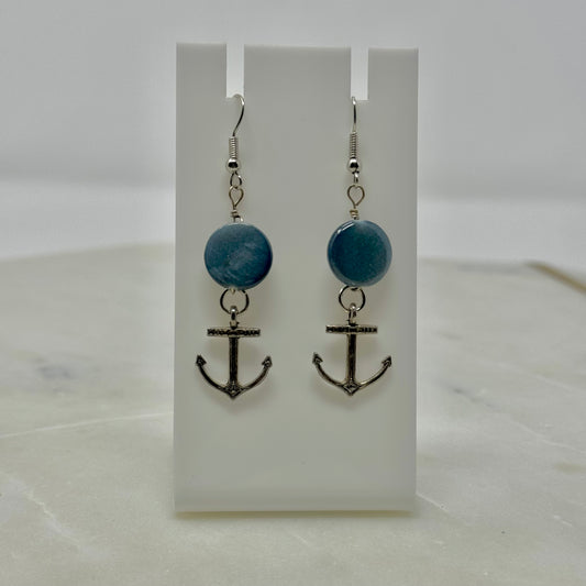 Silver Anchor Dangle Hook Earrings
