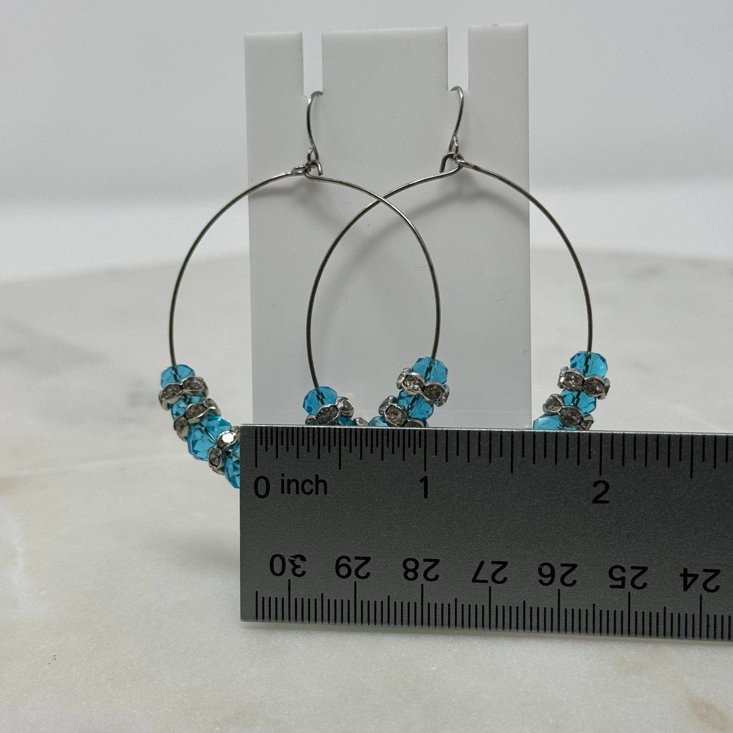 Blue Beaded Sparkle Dangle Hoop Earrings