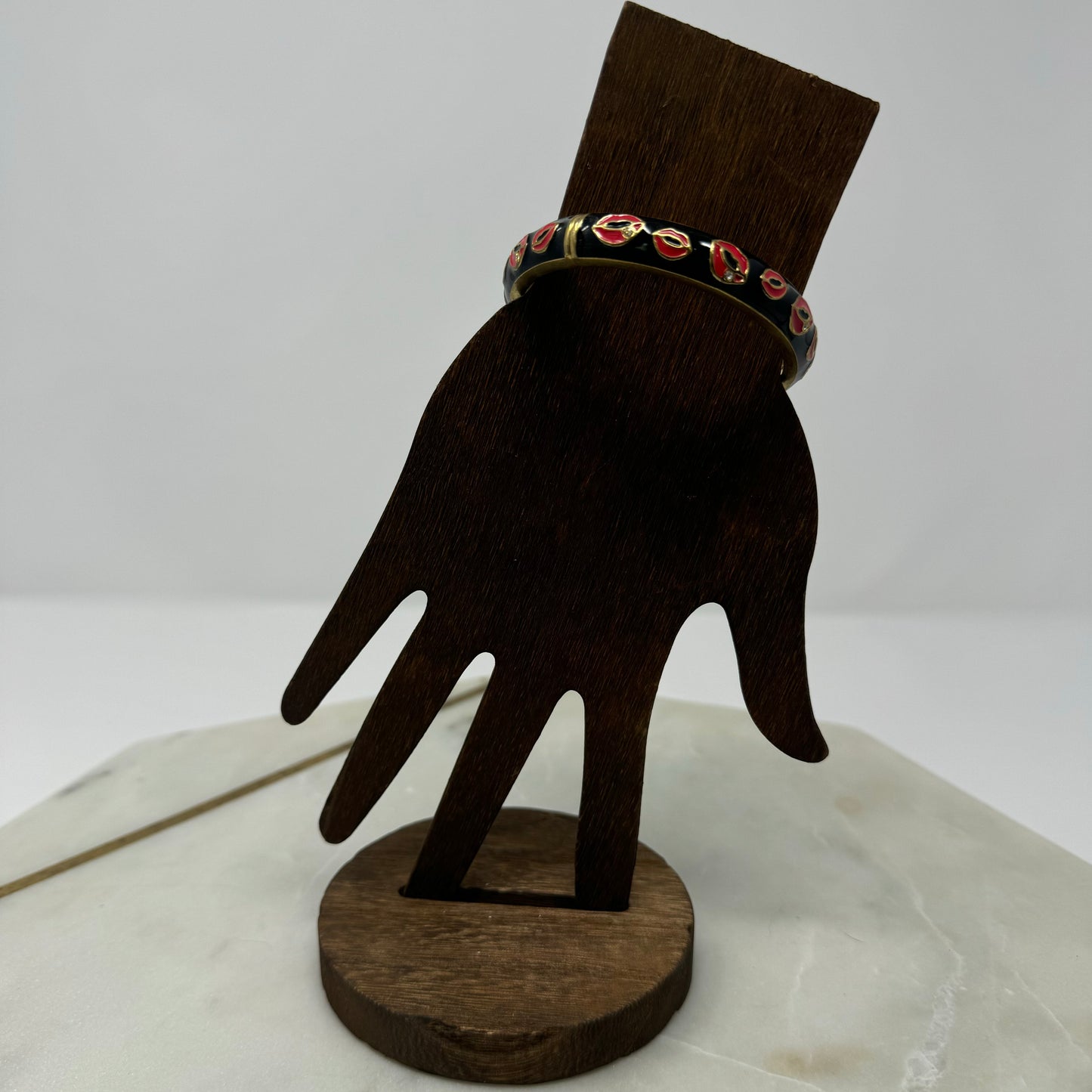 Betsy Johnson Black Enamel Bracelet with Red Lip Design Statement Jewelry