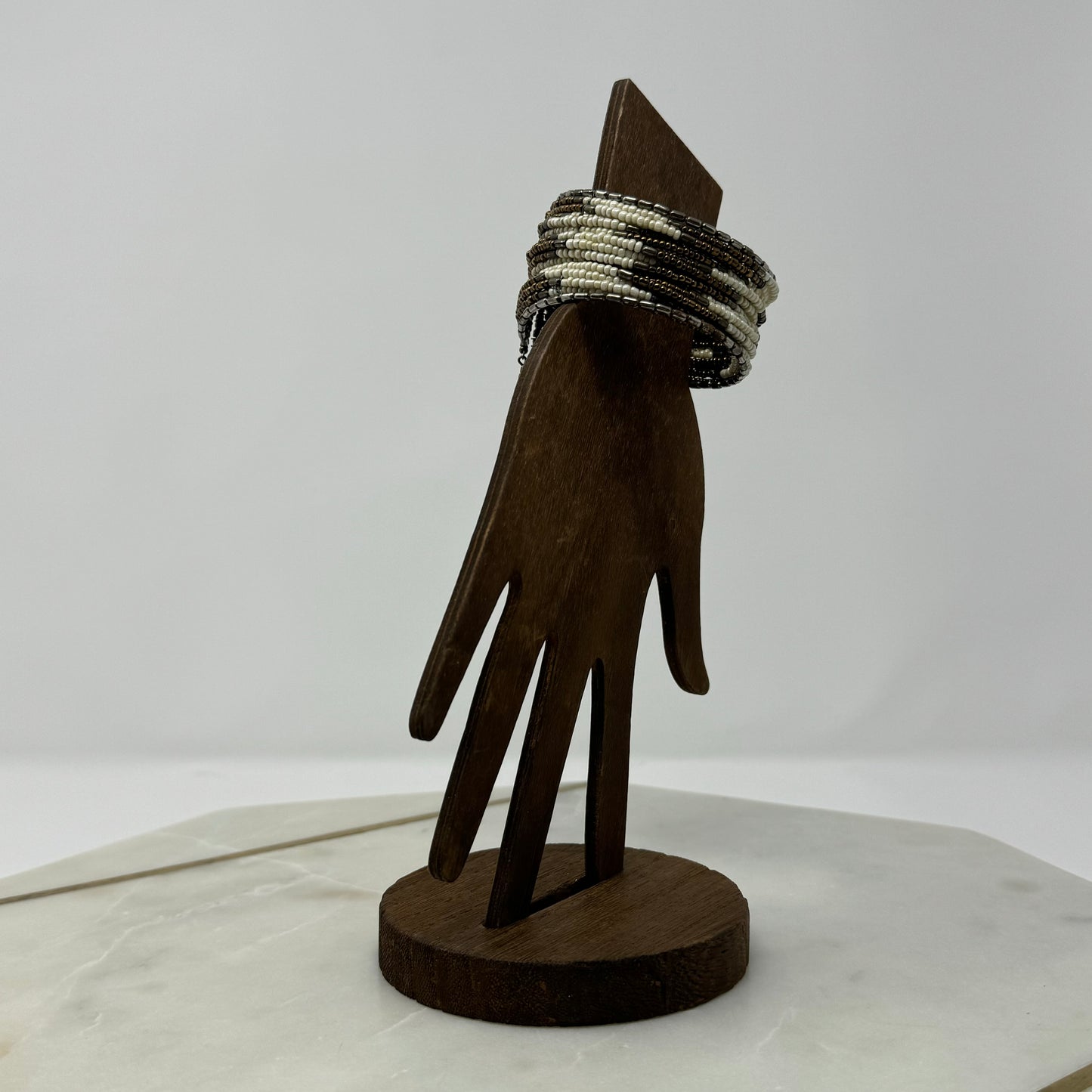 White & Brown Beaded Cuff Bracelet