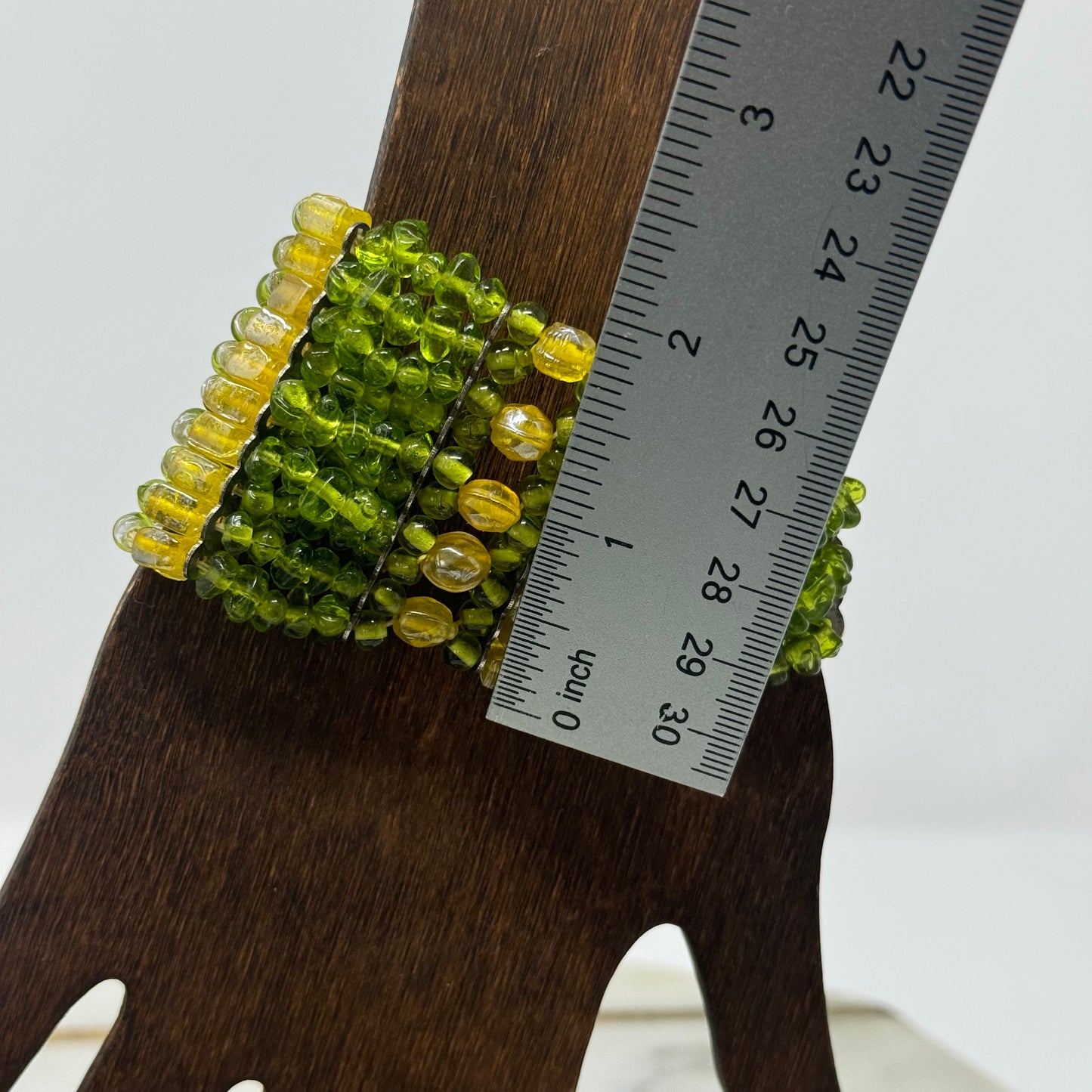 Bracelet Multi-Layer Yellow & Green Seed Bead Cuff 6.25 in Fashion Jewelry
