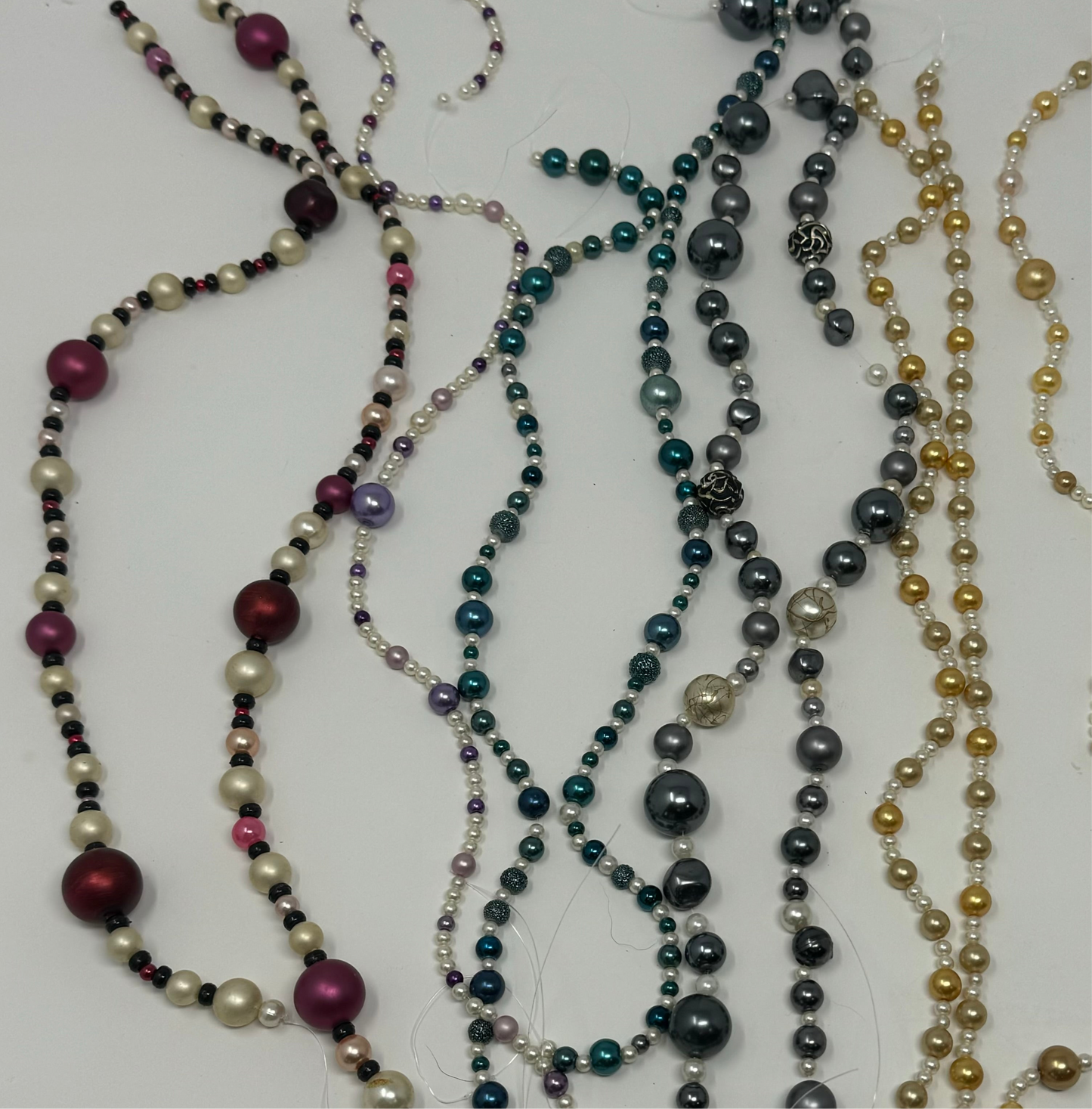 Reclaimed Assorted Pearl & Metallic Beads Vibrant Teal, Purple, and Ivory String Beads Jewelry Making & Craft Supplies