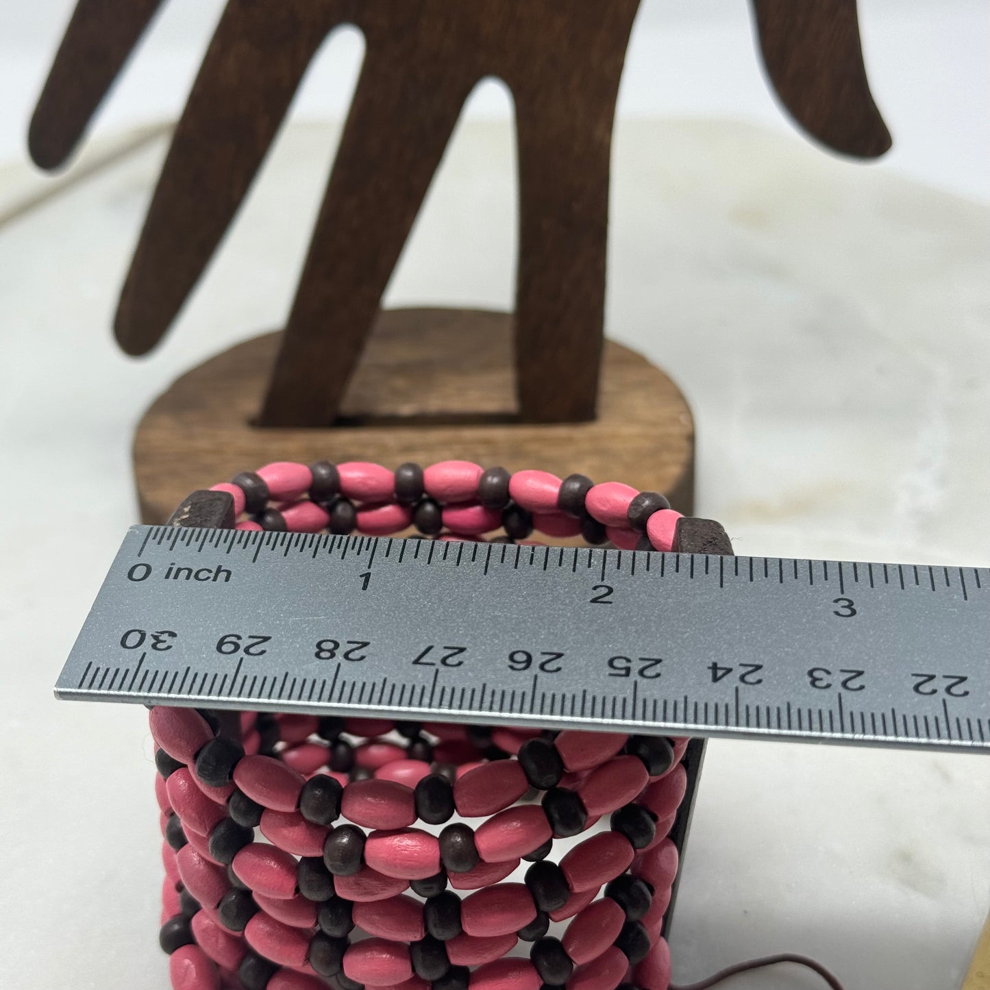 Bracelet Boho Multi-Layer Pink Tall Cuff Bangle Wood Beads 7.75 in Costume Jewelry