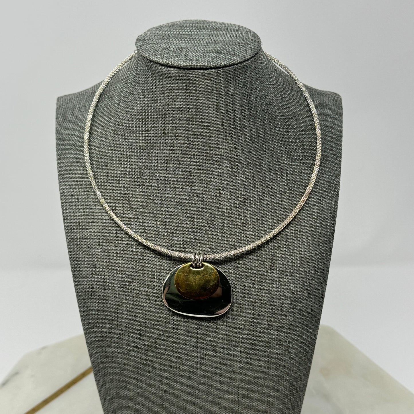 Necklace Boho Statement Bib Pendant Brushed Silver Tone Collar Chain 12”
