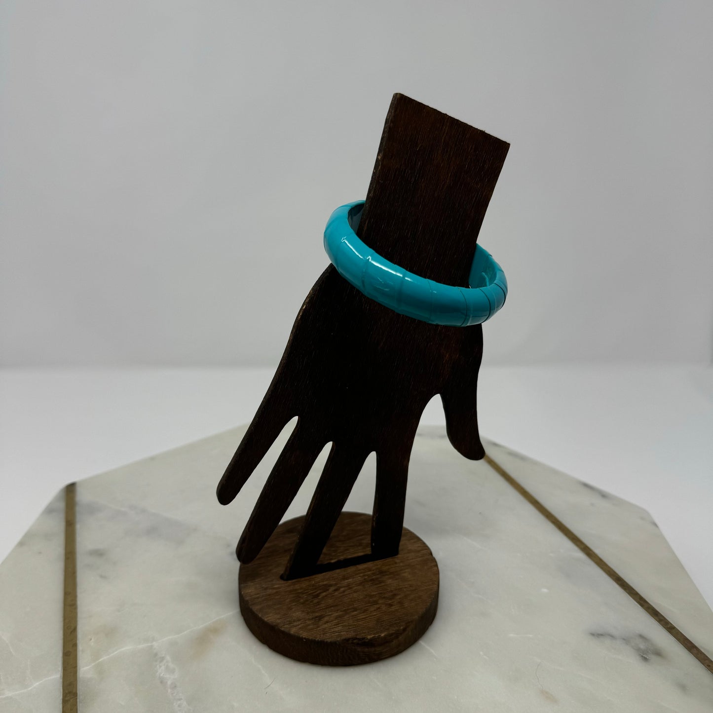 Turquoise Leather Bangle Bracelet - Retro 80s Style, Chunky Statement Jewelry, Bright Blue Cuff