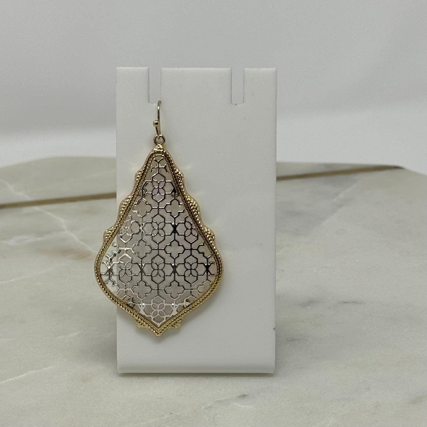 Earrings Boho Southwest Metallic Intricate Hook Dangles Gold & Silver Tone 2.5 in