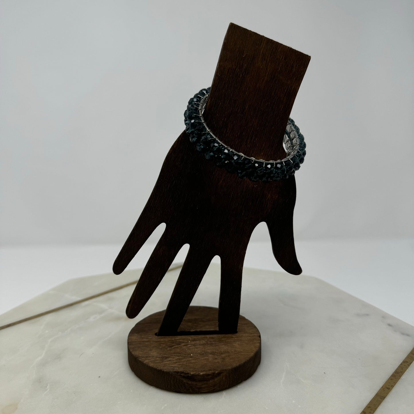 Blue Elegant Bangle Bracelet, Sparkling Faceted Bead Design