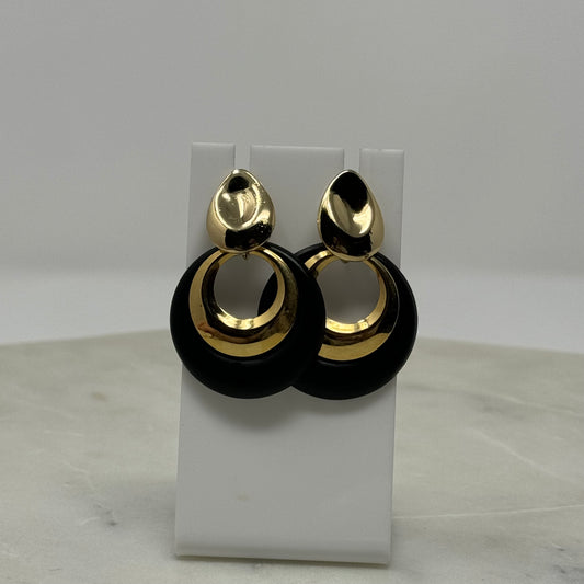 Vintage Black & Gold Dangle Post Earrings