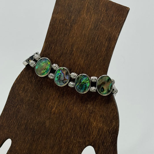 Bracelet Beachy Freshwater Pearl Beaded Metallic Mother Of Pearl Green 7 in