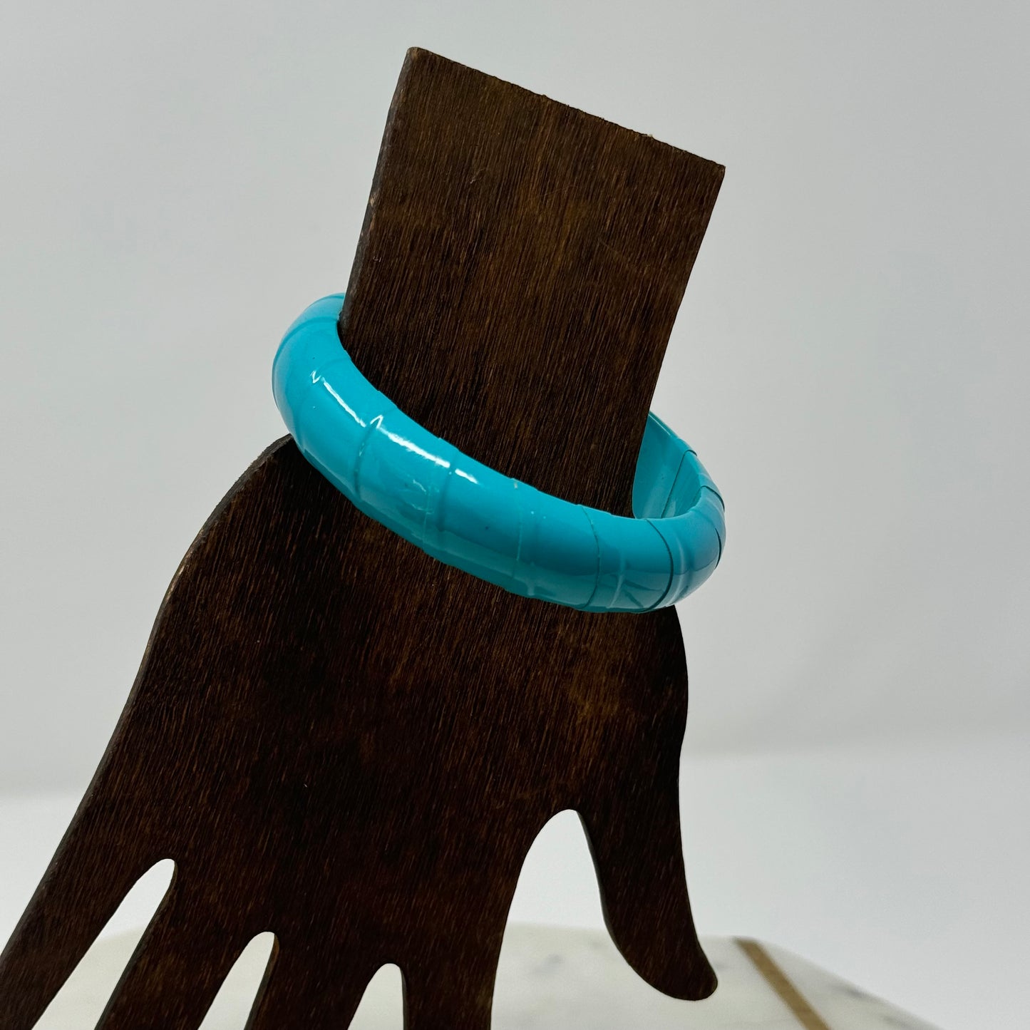 Turquoise Leather Bangle Bracelet - Retro 80s Style, Chunky Statement Jewelry, Bright Blue Cuff