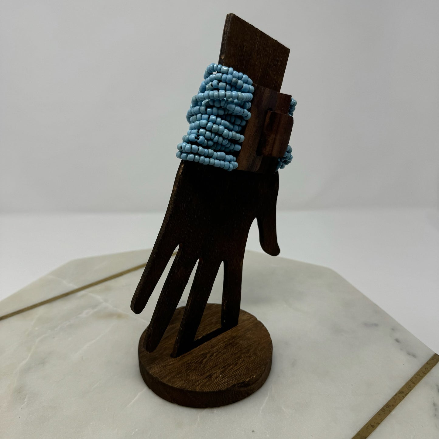 Bracelet Blue Multi-Layer Seed Beaded Cuff Wood Toggle Closure Bracelet 8 in Fashion Jewelry