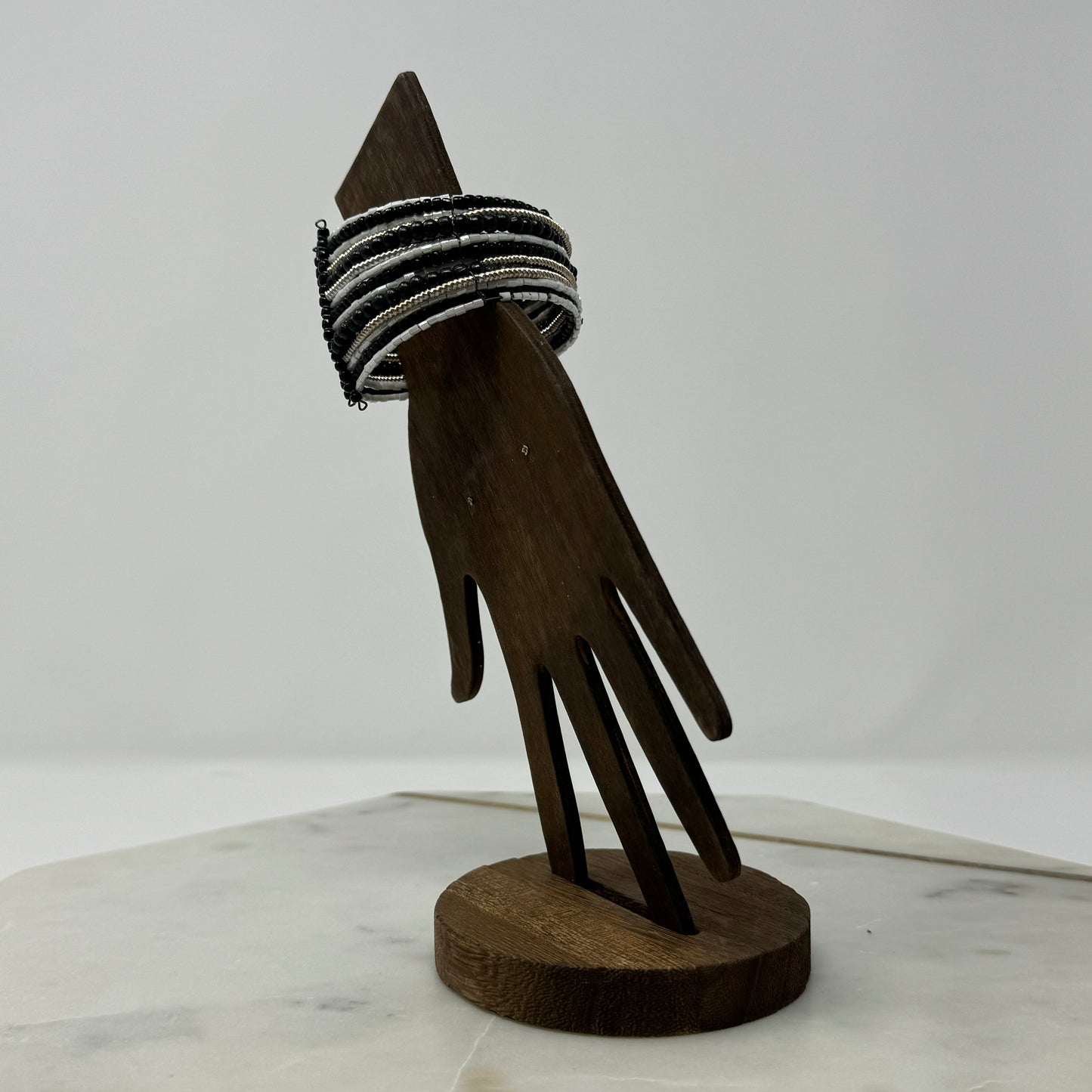 Black & Silver Beaded Cuff Bracelet