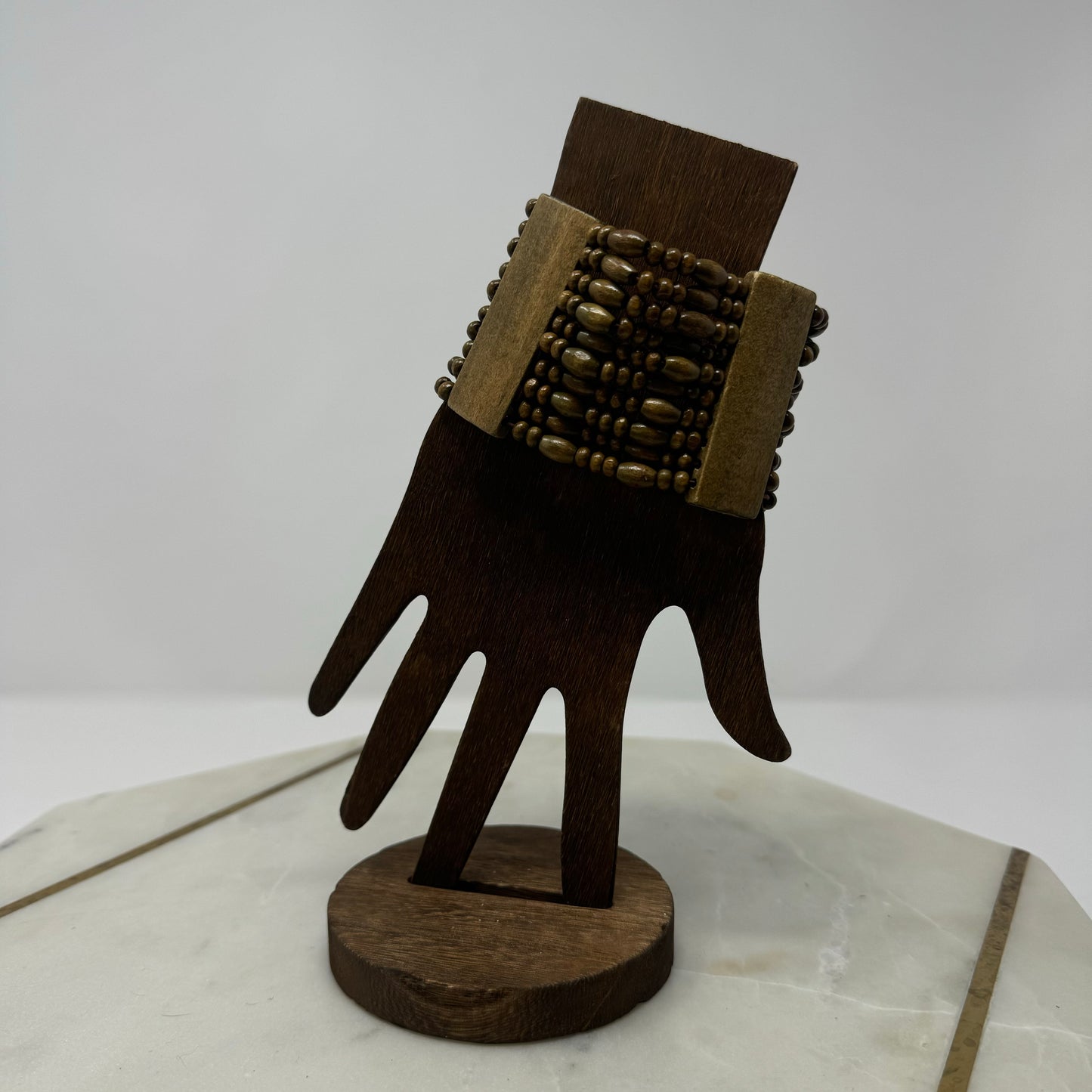 Bracelet Boho Multi-Layer Tall Cuff Bangle Wood Beads 7.75 in Costume Jewelry