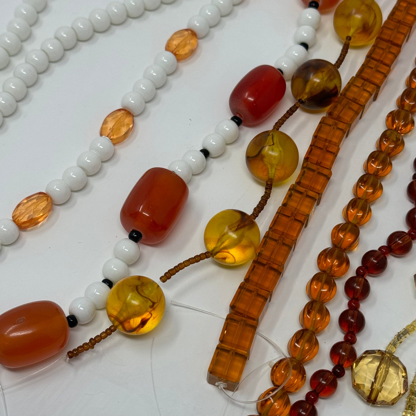 Reclaimed Orange Shades and White Glass Bead Strings Crafting & Jewelry Making Supplies Eco-Friendly Materials