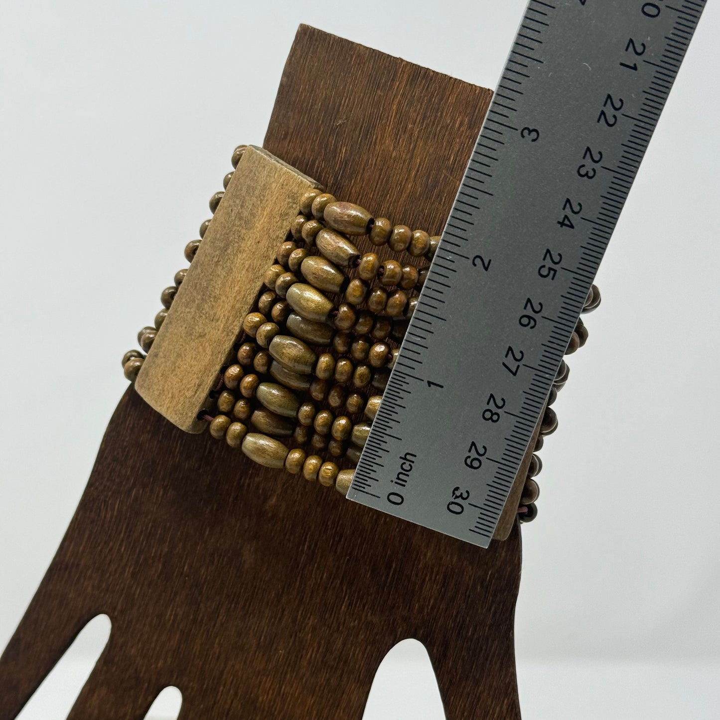 Bracelet Boho Multi-Layer Tall Cuff Bangle Wood Beads 7.75 in Costume Jewelry