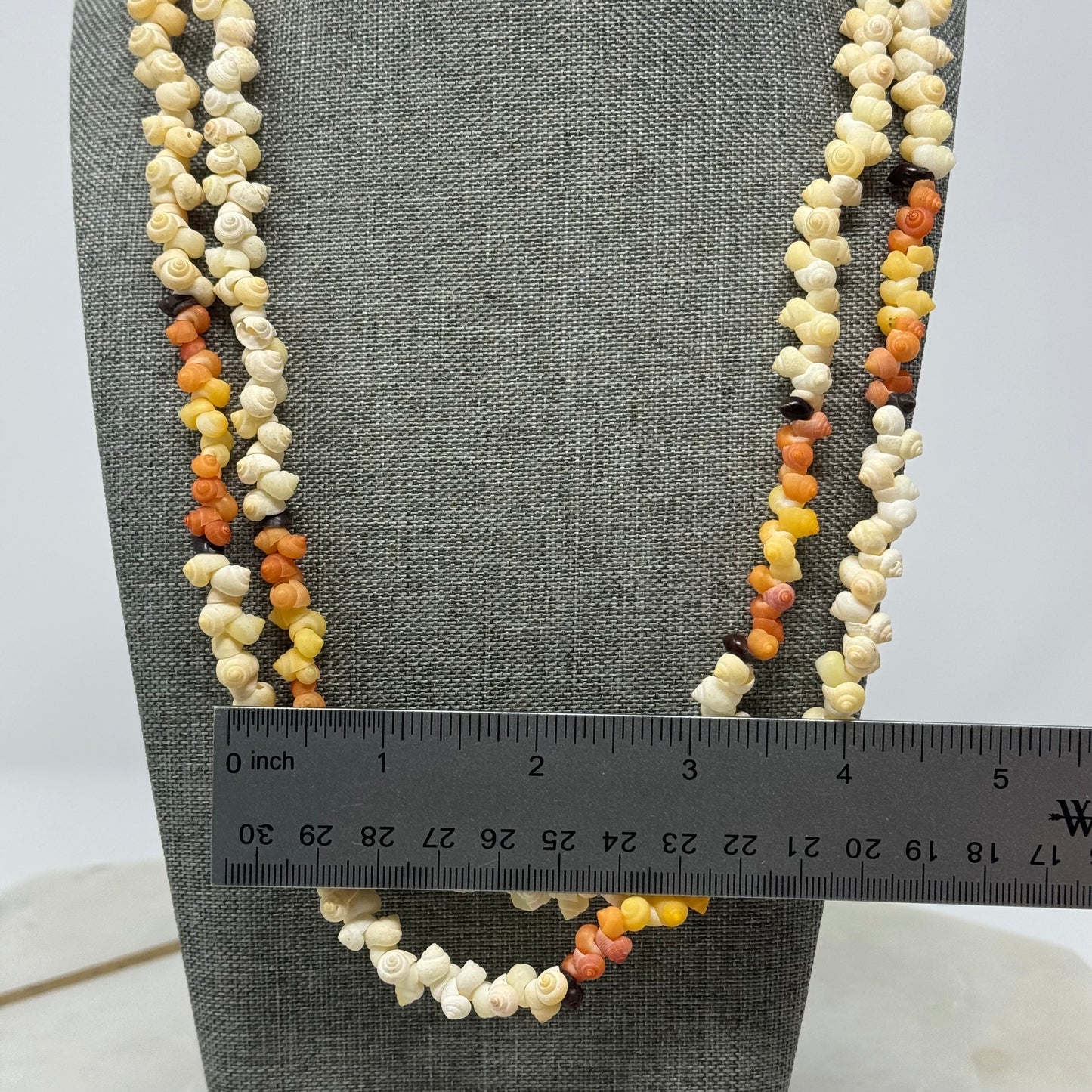Boho Multi-Strand Shell Necklace Natural & Orange Tones Handmade Beach Statement Jewelry
