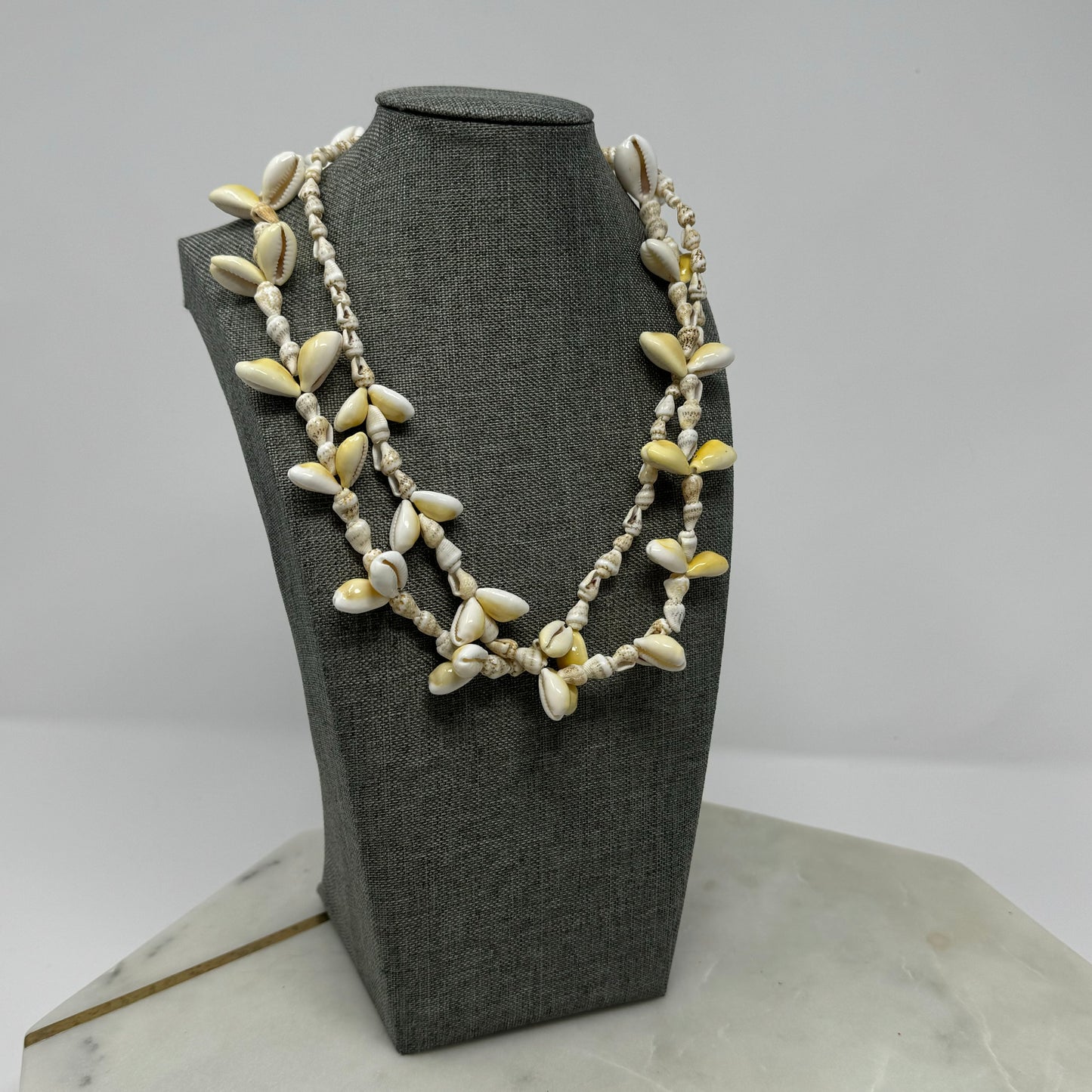 Boho Beach Shell Necklace with Cowrie & Cone Shells - Handmade Multi-Strand Statement Jewelry