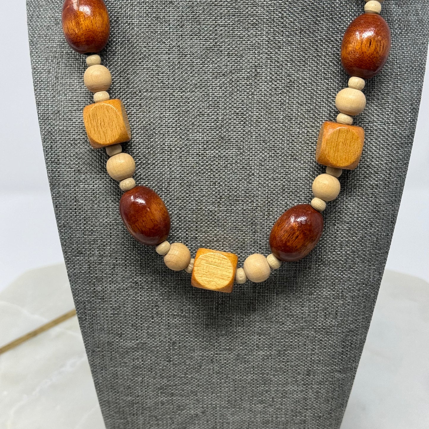 Necklace Boho Beaded Statement Wood Beige 18 inch Fashion Jewelry