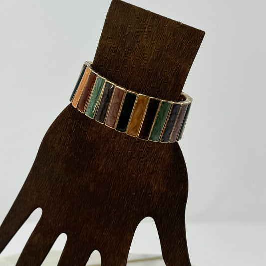 Multicolor Enamel Tile Bracelet, Women’s Boho Chic Jewelry, Retro Statement Cuff