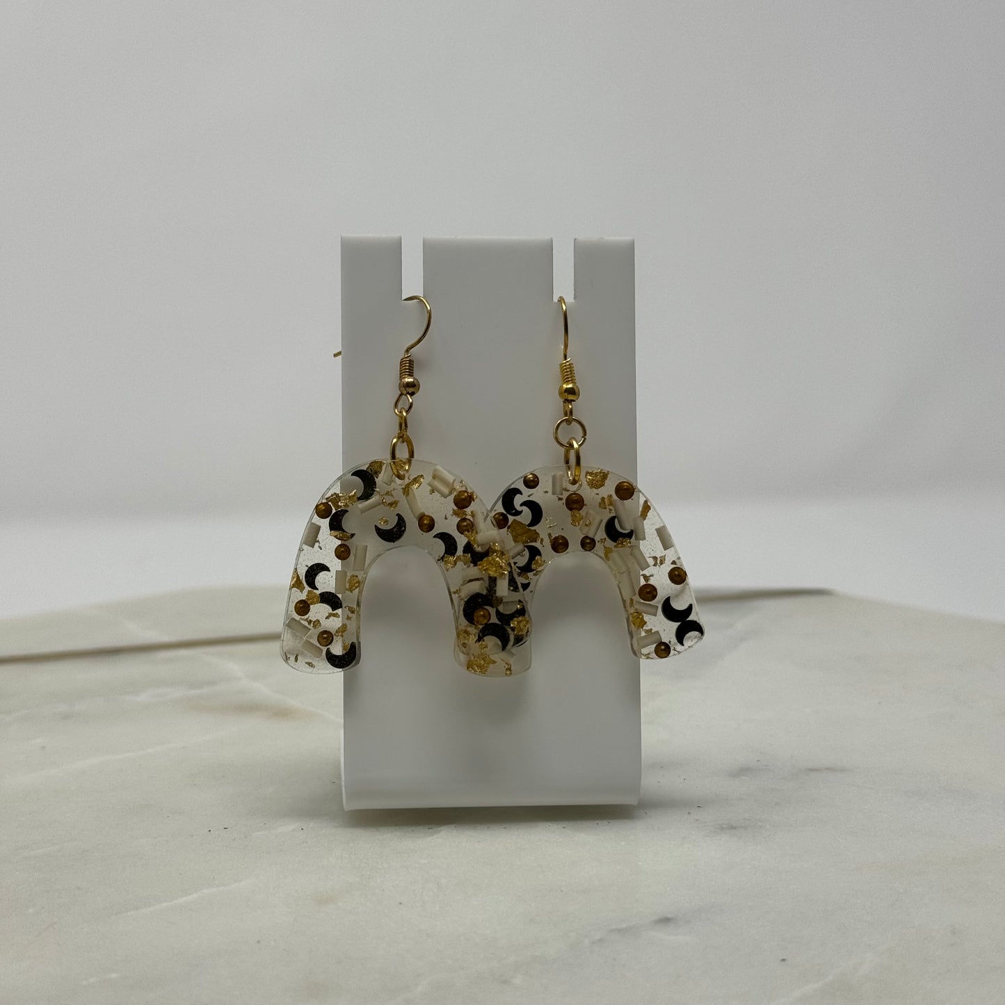 Boho Moon Gold Accent Dangle Hook Earrings
