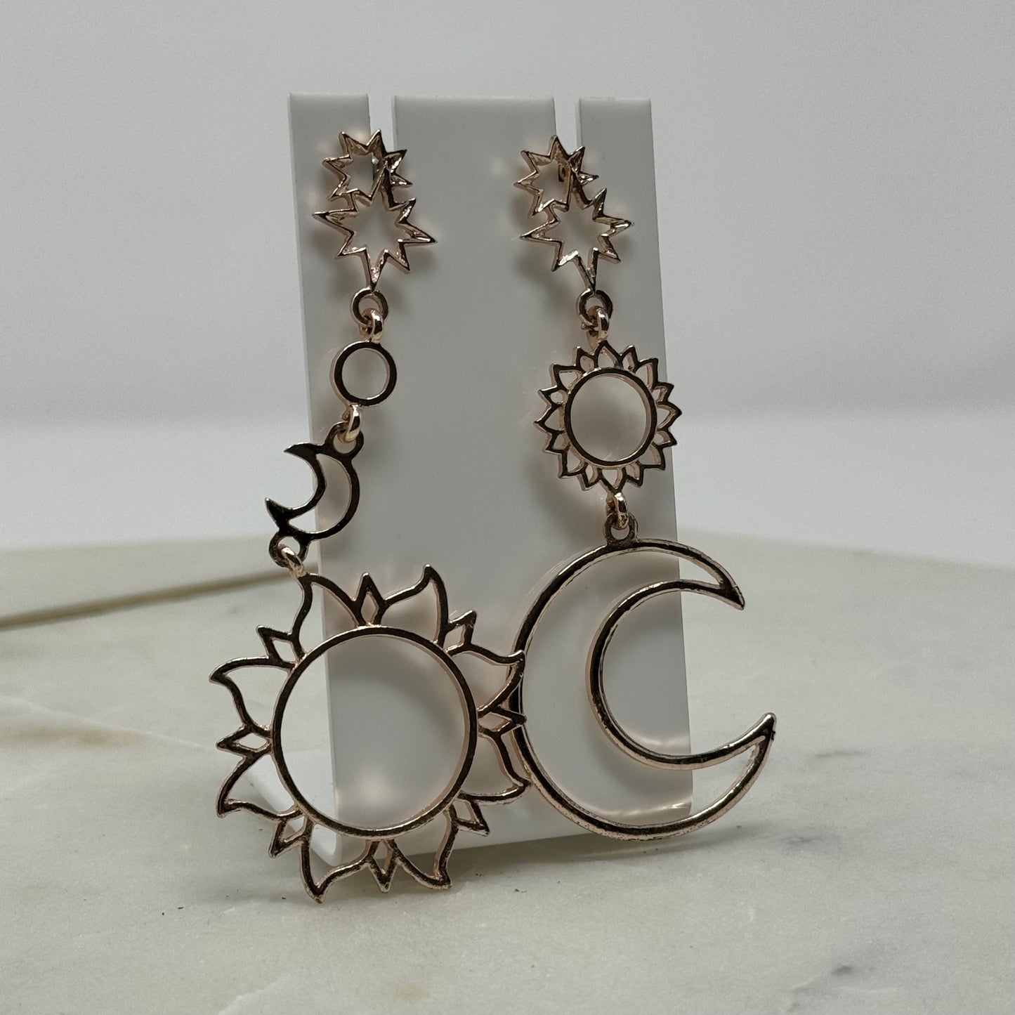 Boho Rose Gold Sun & Moon Tribal Dangle Earrings